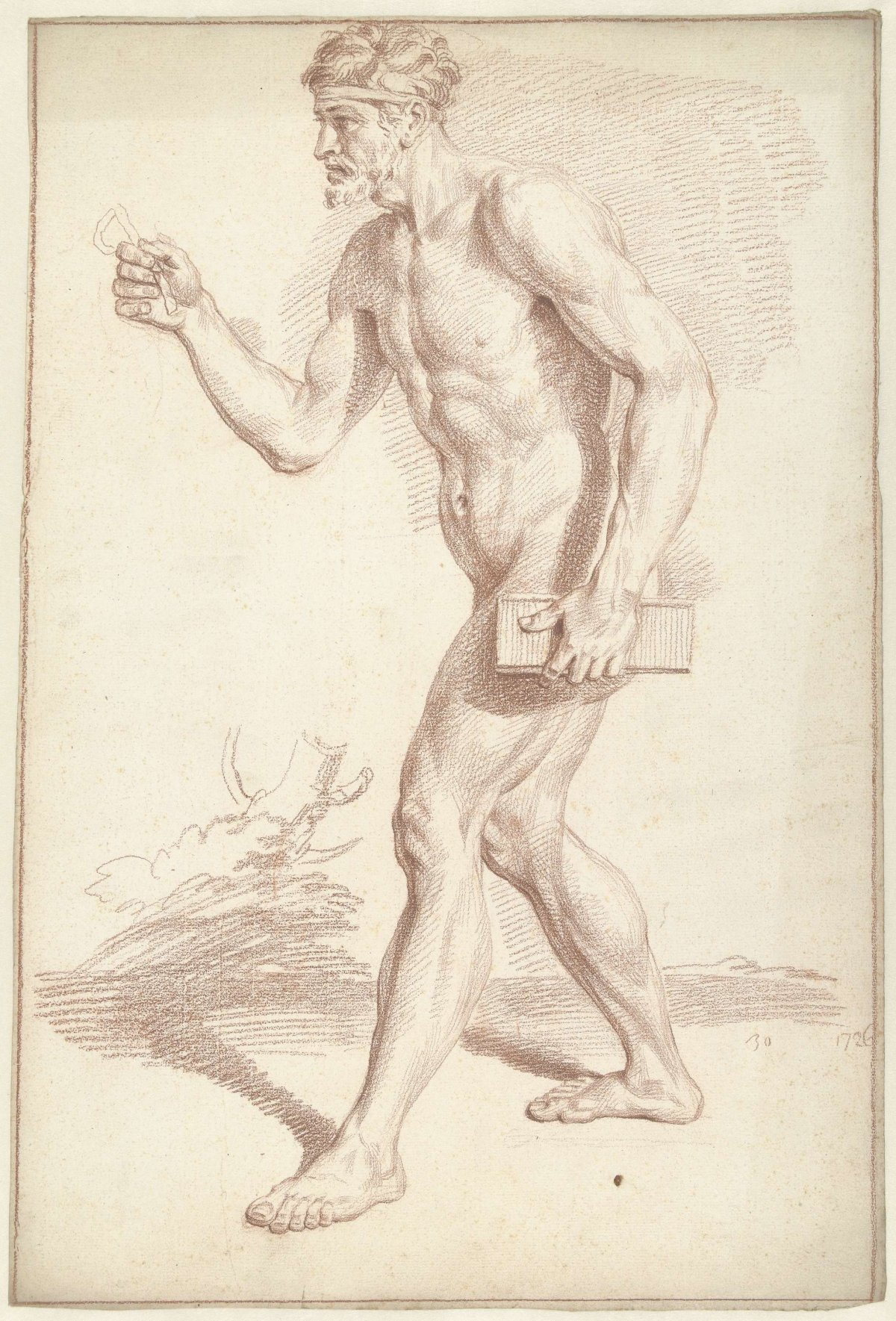 Male nude, walking, facing left, Louis Fabritius Dubourg, 1726