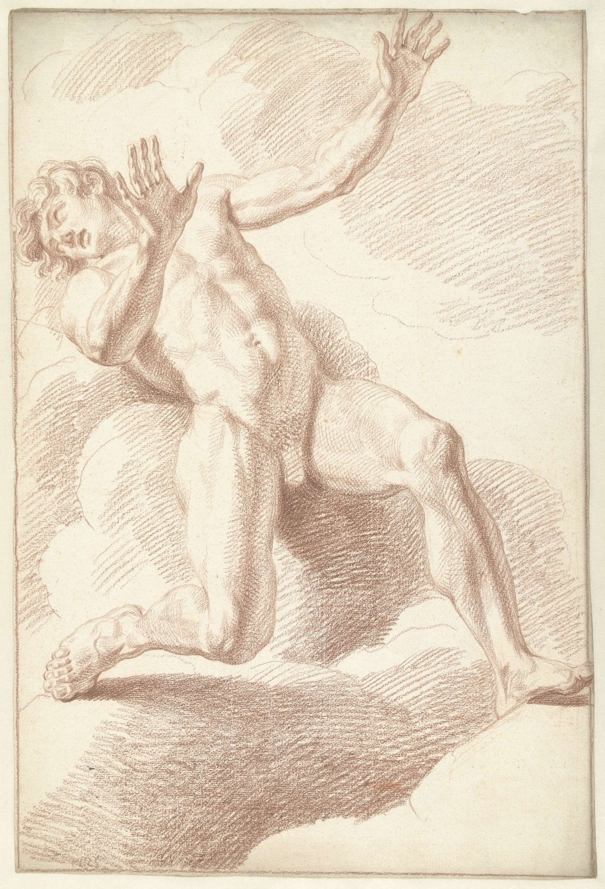 Mannelijk naakt, achteroverliggend, Louis Fabritius Dubourg, 1725