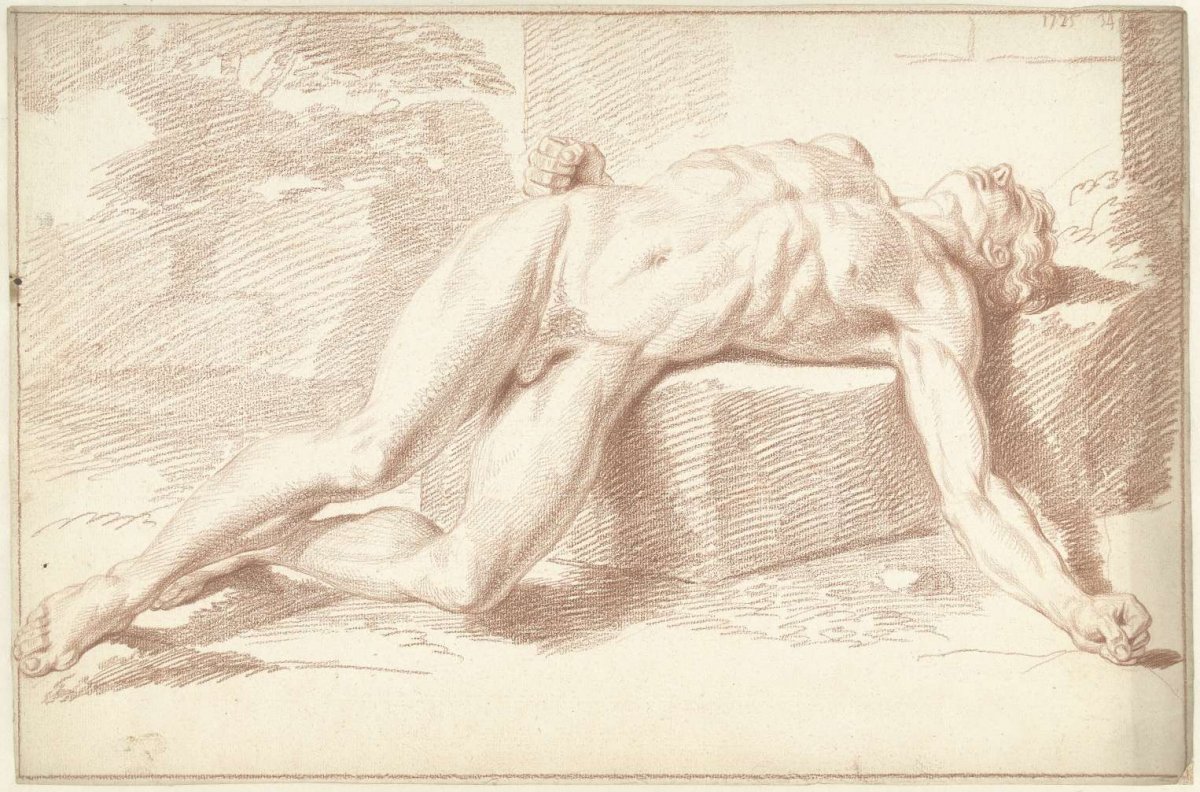 Male nude, lying on back, Louis Fabritius Dubourg, 1725