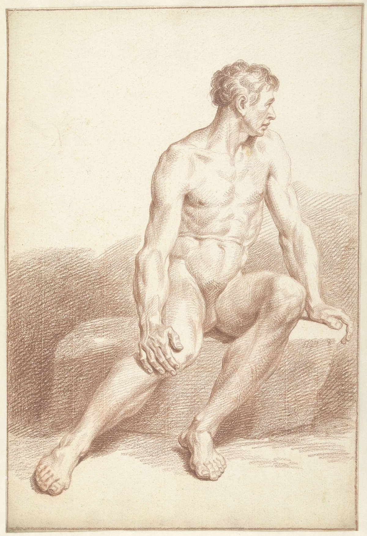 Male nude, seated, facing right, Louis Fabritius Dubourg, 1727