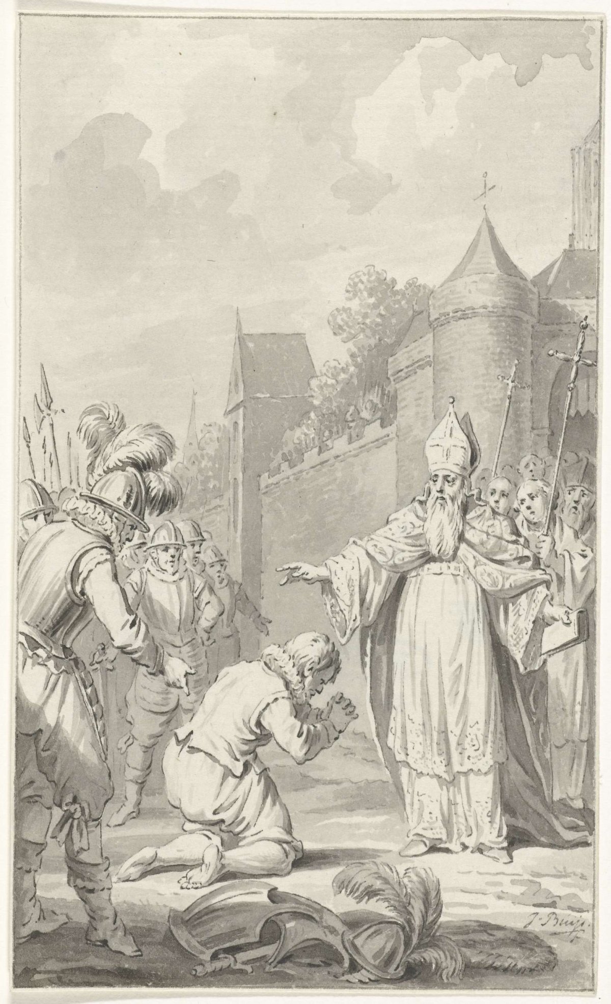 Dirk VI, Count of Holland, begs the Bishop of Utrecht for forgiveness, 1143, Jacobus Buys, 1787 - 1789