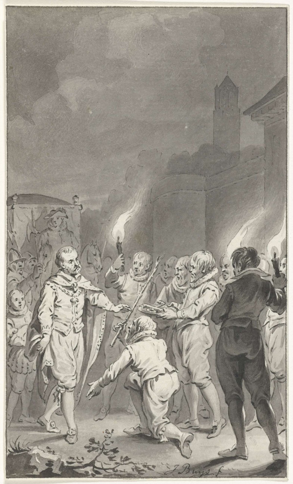 Charles V, German emperor, receives keys to gates and rod of justice of Utrecht, Jacobus Buys, 1787 - 1789