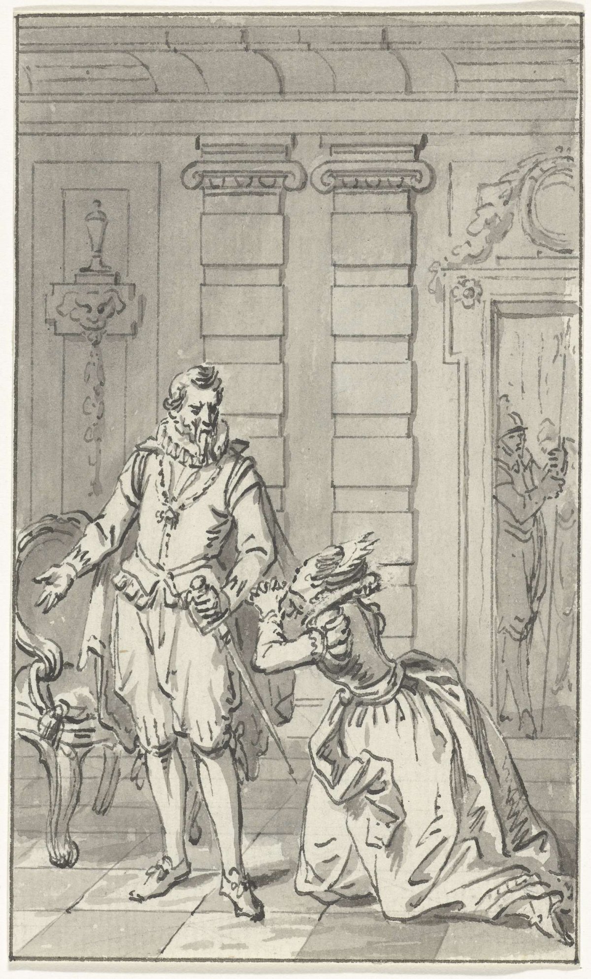 Sabine of Bavaria begs Alva to release her husband, the Count of Egmond, June 1568, Jacobus Buys, 1783 - 1785