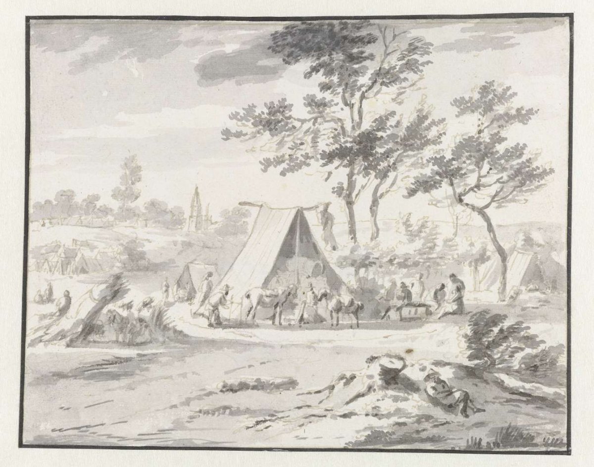 View of an Encampment of the Army of Willem III near Halle, Flemish Brabant, Aert Schouman, in or after 1675