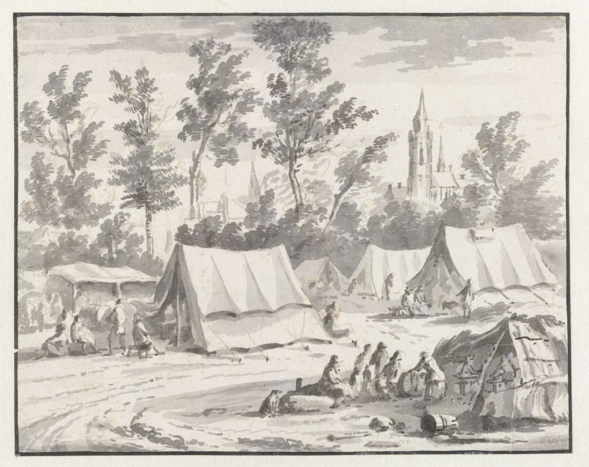 Encampment of the Army of Willem III near Halle, Aert Schouman, 1675 - 1725