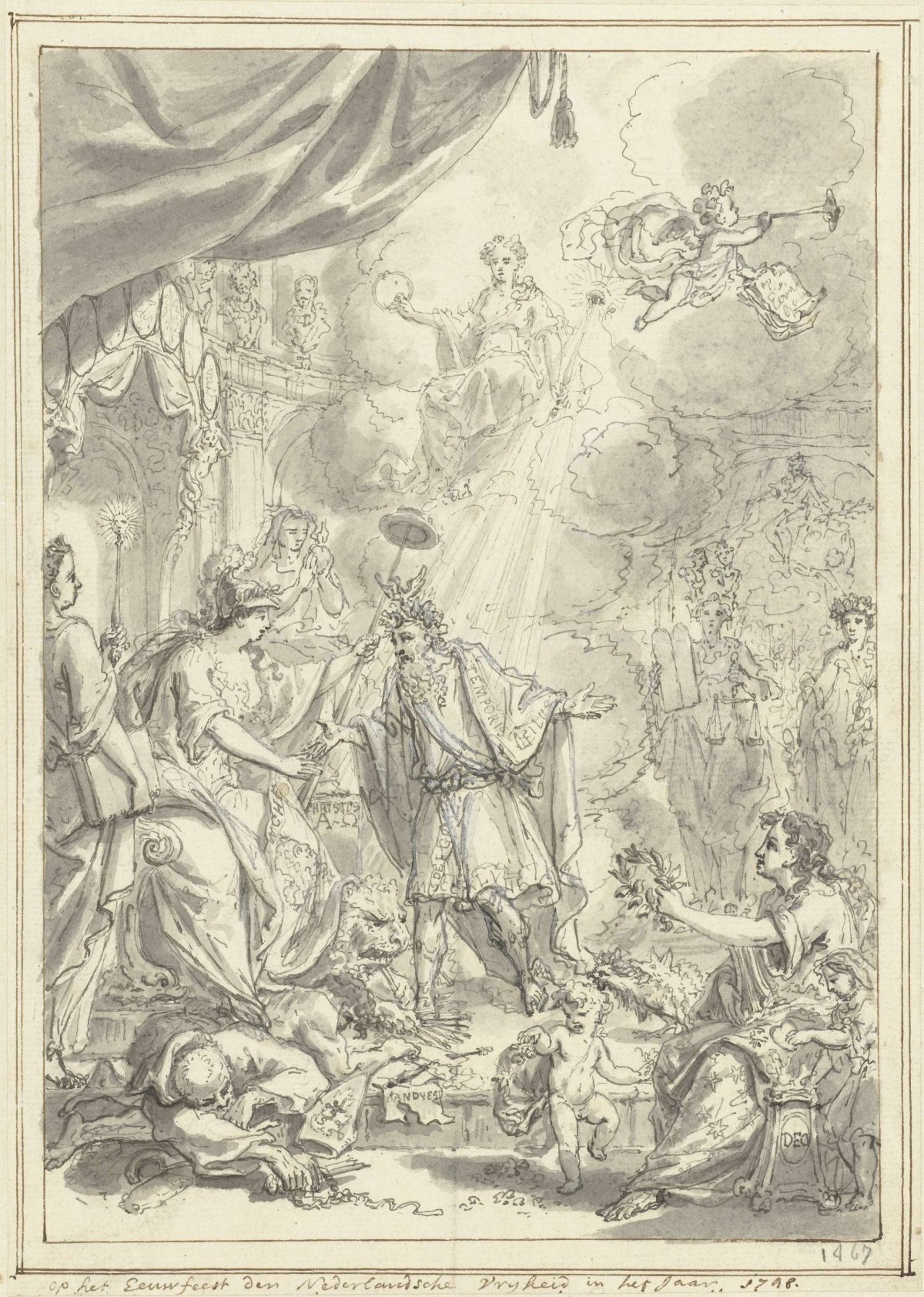 Allegory of the Jubilee of Dutch Freedom, 1648-1748, Simon Fokke, 1748
