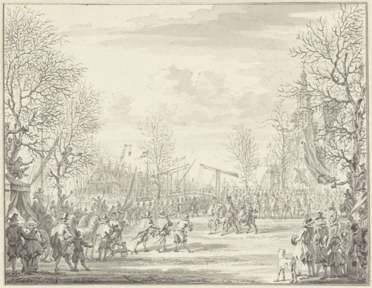Arrival of Leicester at Flushing, 1585, Simon Fokke, 1753