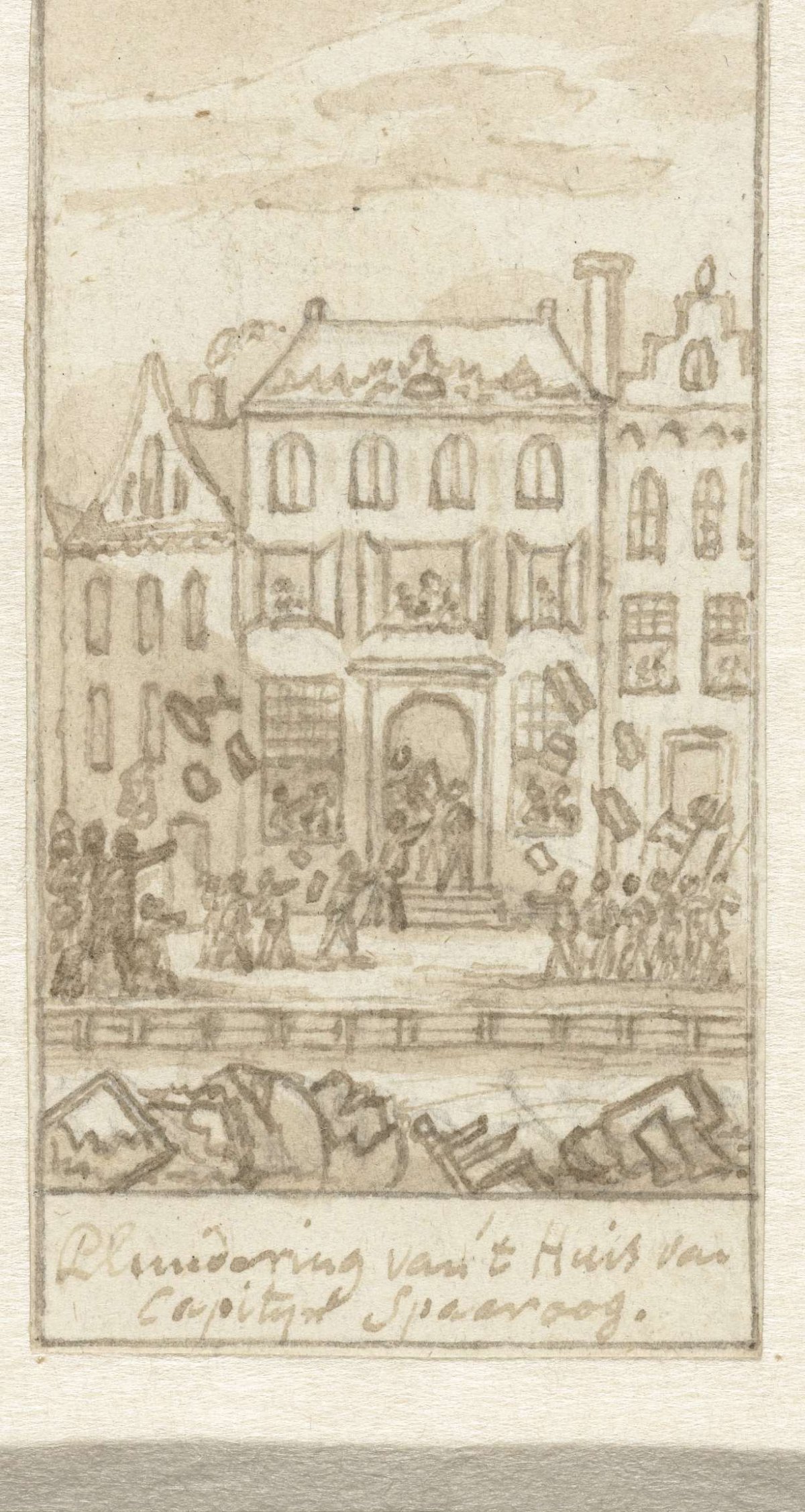 Looting of Captain Spaaroog's house during the Aansprekersoproer in Amsterdam, 1696, Simon Fokke, 1779 - 1781