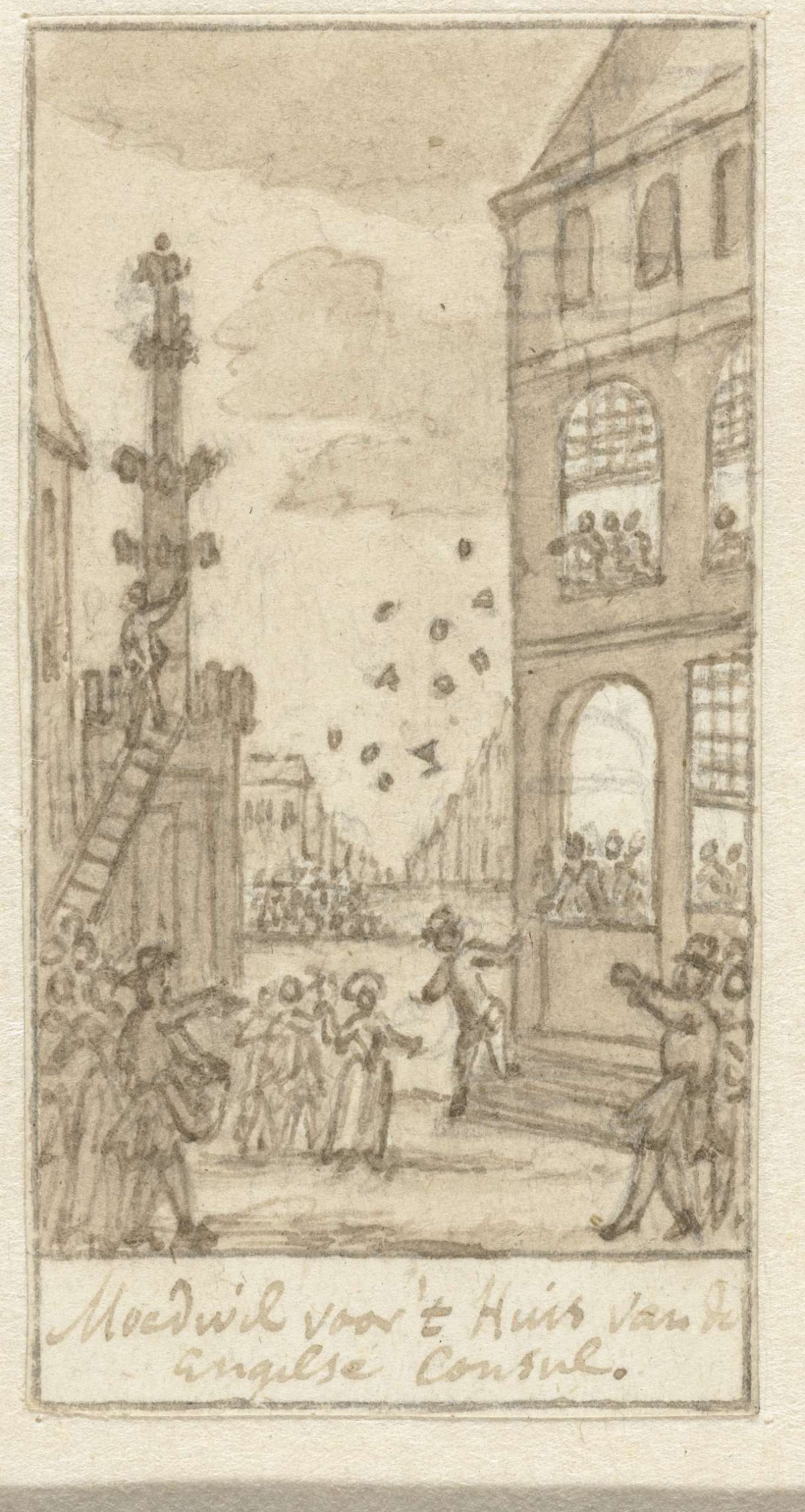 Riots in front of the English consul's house in Amsterdam, 1688, Simon Fokke, 1777 - 1781