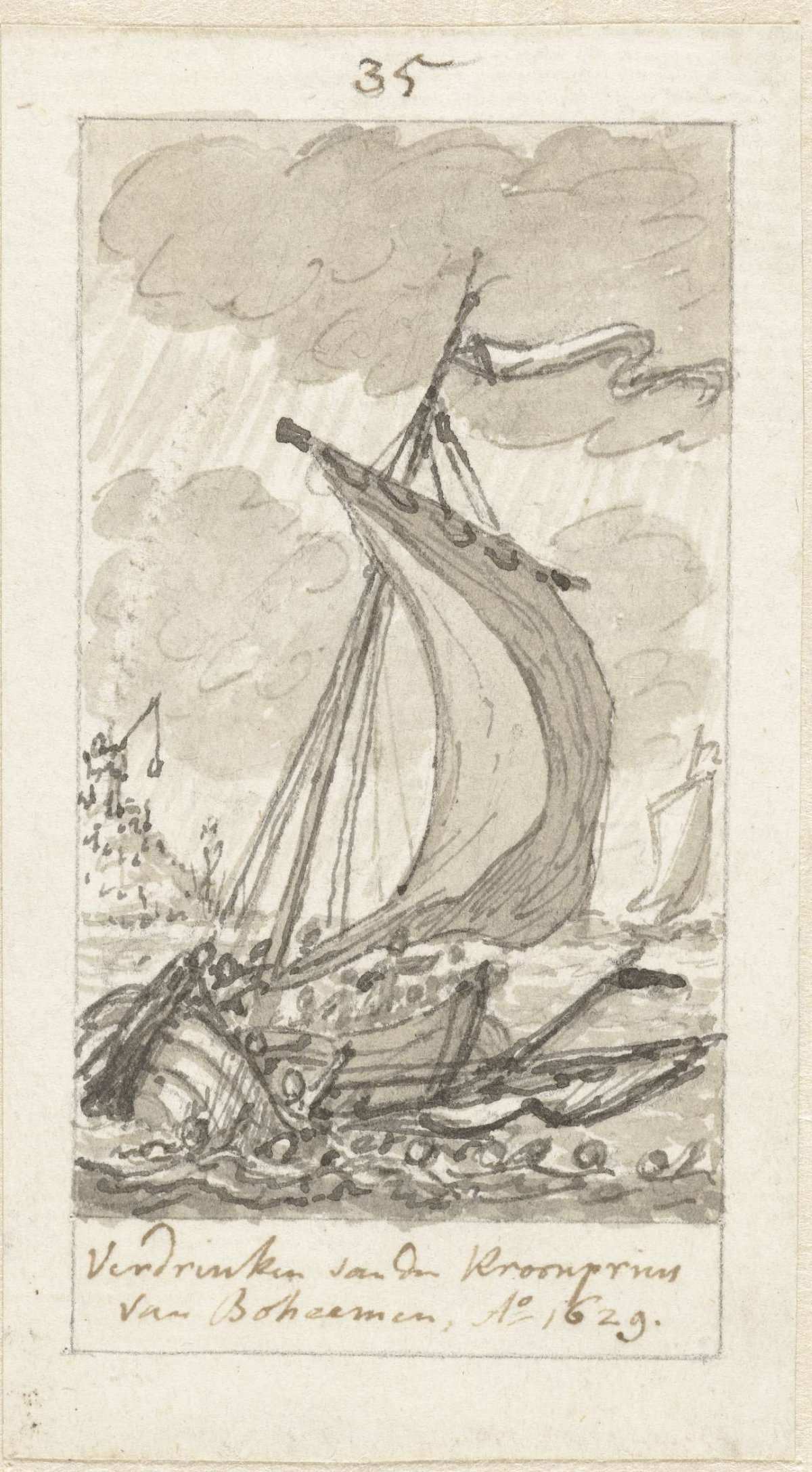 Drowning of the Crown Prince of Bohemia in the Holle Sloot on the IJ off Amsterdam, Jan. 17, 1629, Simon Fokke, 1722 - 1784