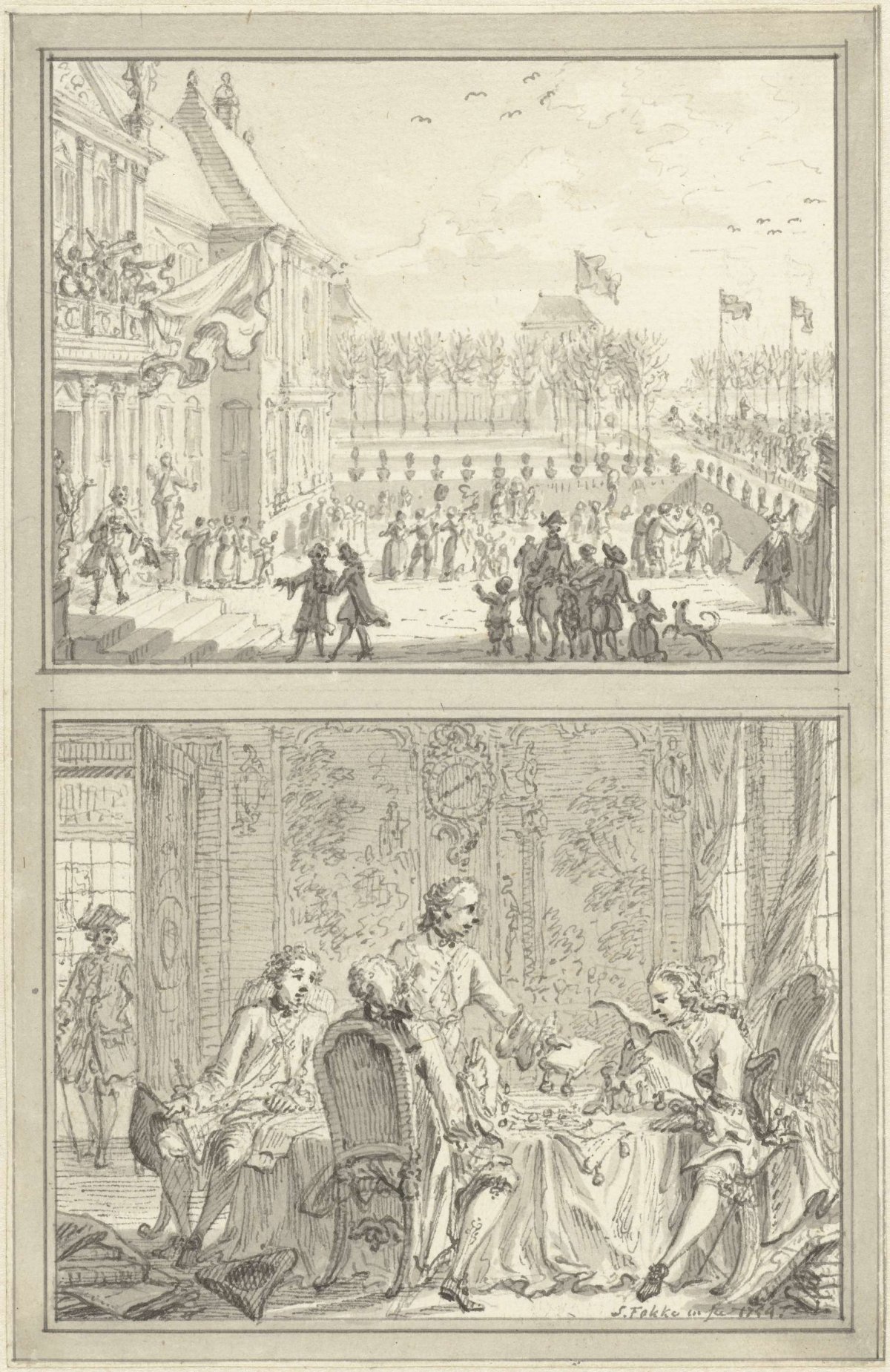 Honselaarsdijk Palace changes hands / Sale of the Prussian seigneuries to Anna of Hanover, 1754, Simon Fokke, 1754