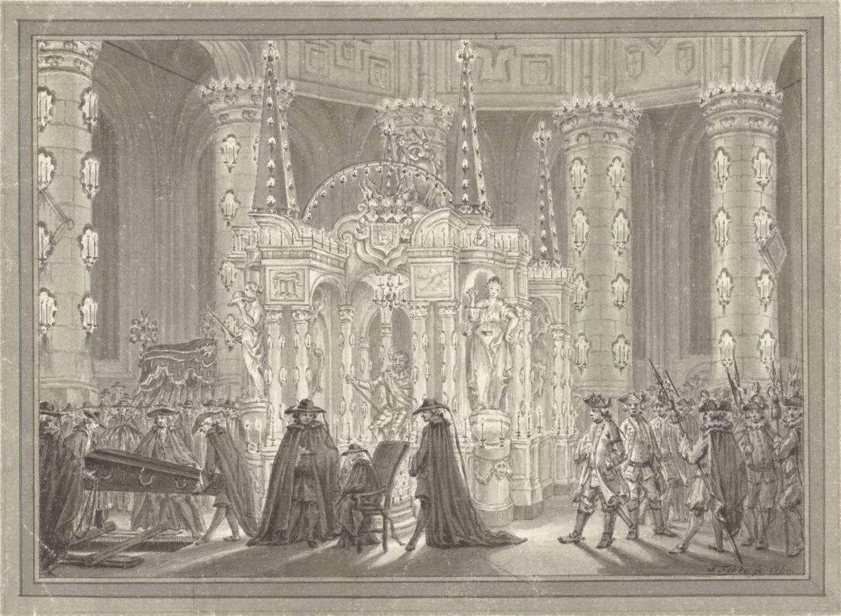 Burial of Anna of Hanover in the Nieuwe Kerk in Delft, 1759, Simon Fokke, 1760