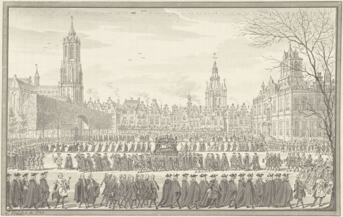 Funeral of Prince William IV in Delft, Feb. 4, 1752, Simon Fokke, 1752