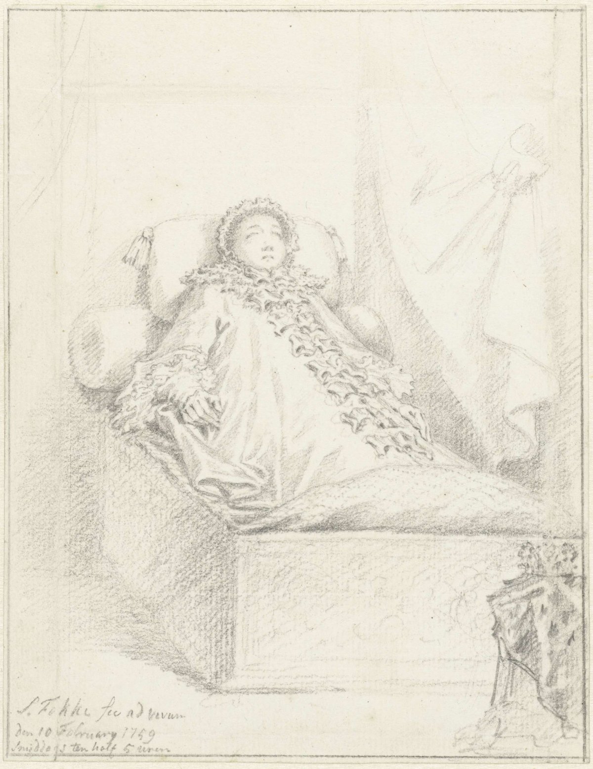 Period bed of the princess governess, Anna of Hanover, widow of Prince William IV, Simon Fokke, 1759