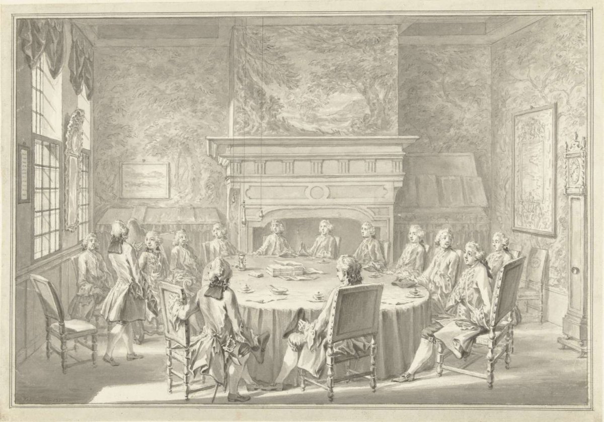 Seating of William V in the W.I.C., on his visit to Amsterdam in 1768, Simon Fokke, 1771