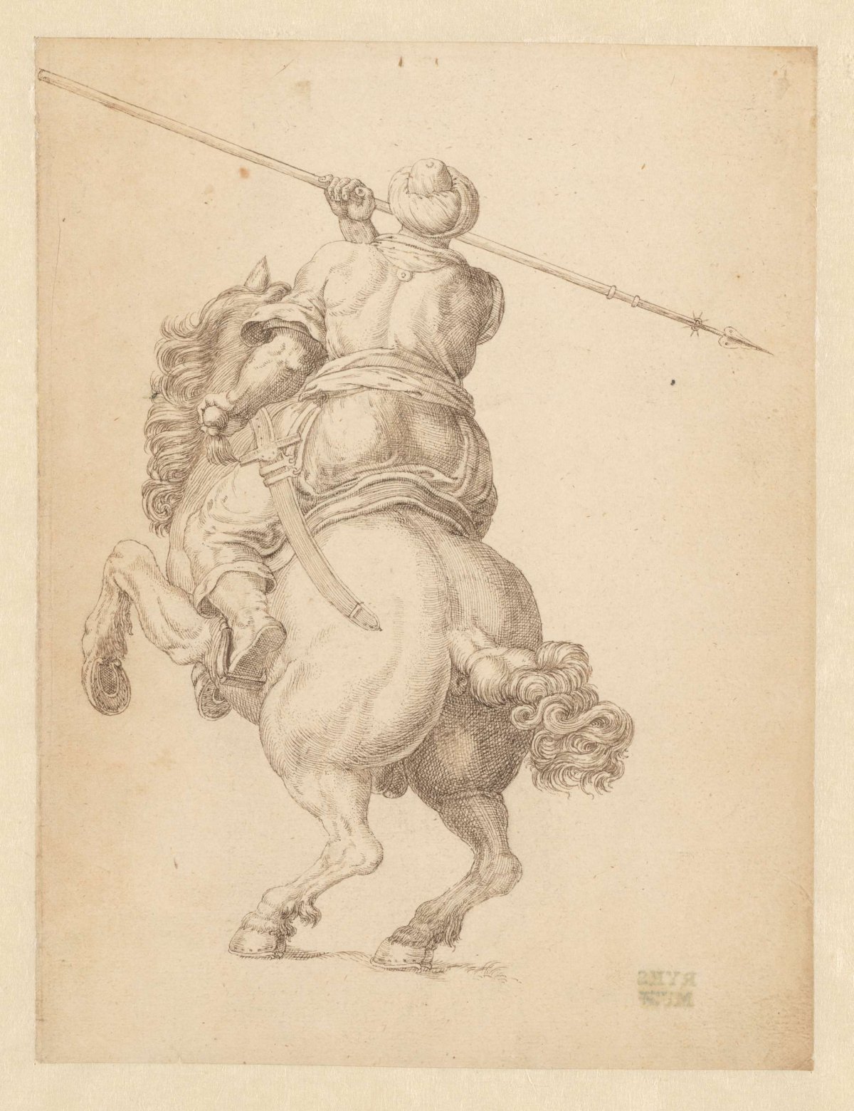 Rider with spear, seen from the back, anonymous, 1590 - 1612