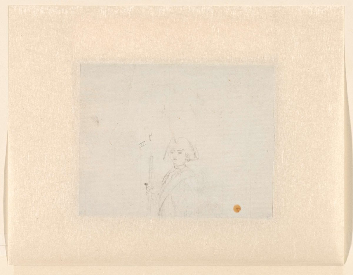 Upper half of a sketch of a standing soldier, Pieter Idserts, 1708 - 1781