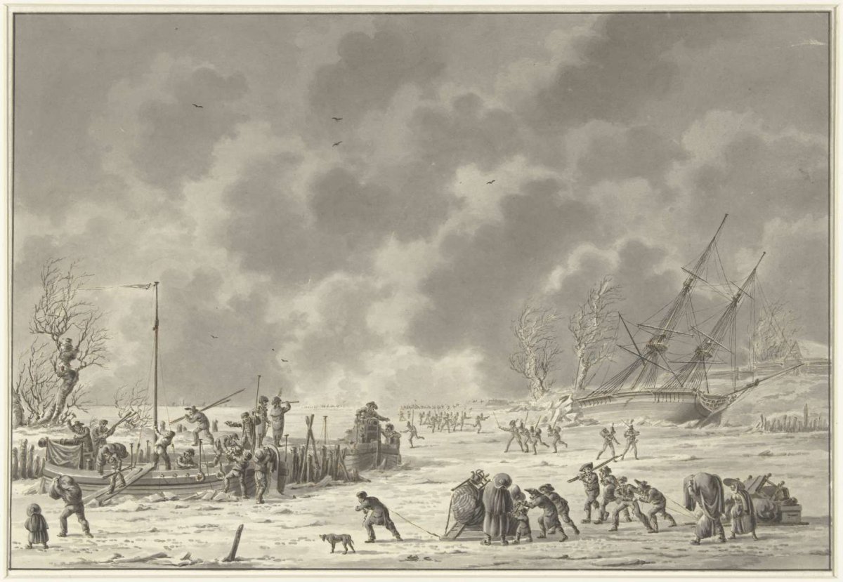 Flights of the Landzaten at Texel, January 1795, Dirk Langendijk, 1794 - 1795