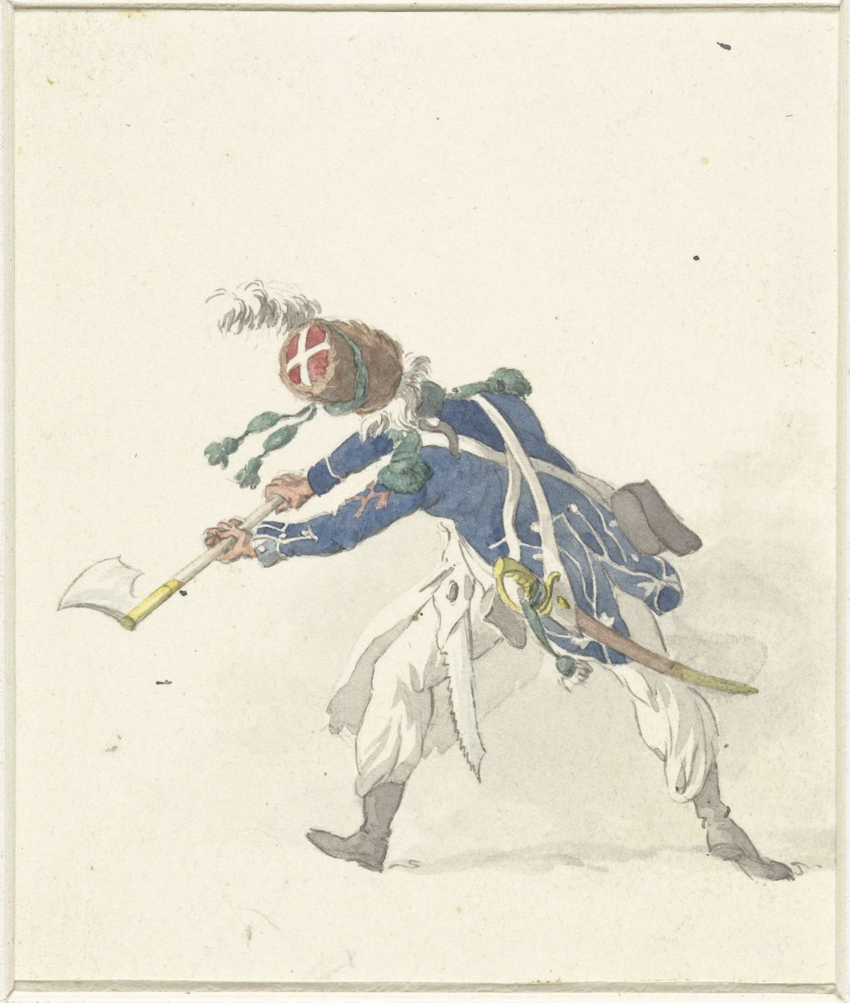 Military, swinging an axe, Dirk Langendijk, 1758 - 1805