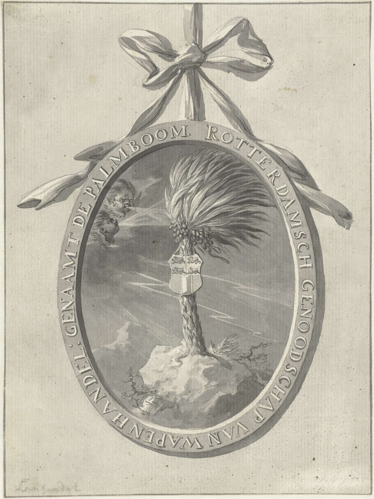 Emblem of the Rotterdam exercise society De Palmboom, 1785., Dirk Langendijk, 1785