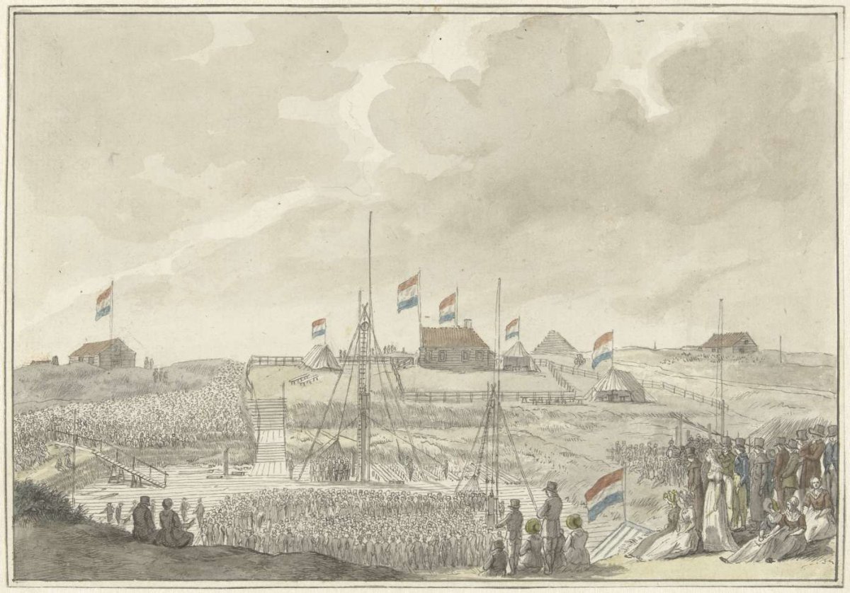 Laying the foundation stone for the large lock at Katwijk, Aug. 7, 1805, Franciscus Andreas Milatz, 1805