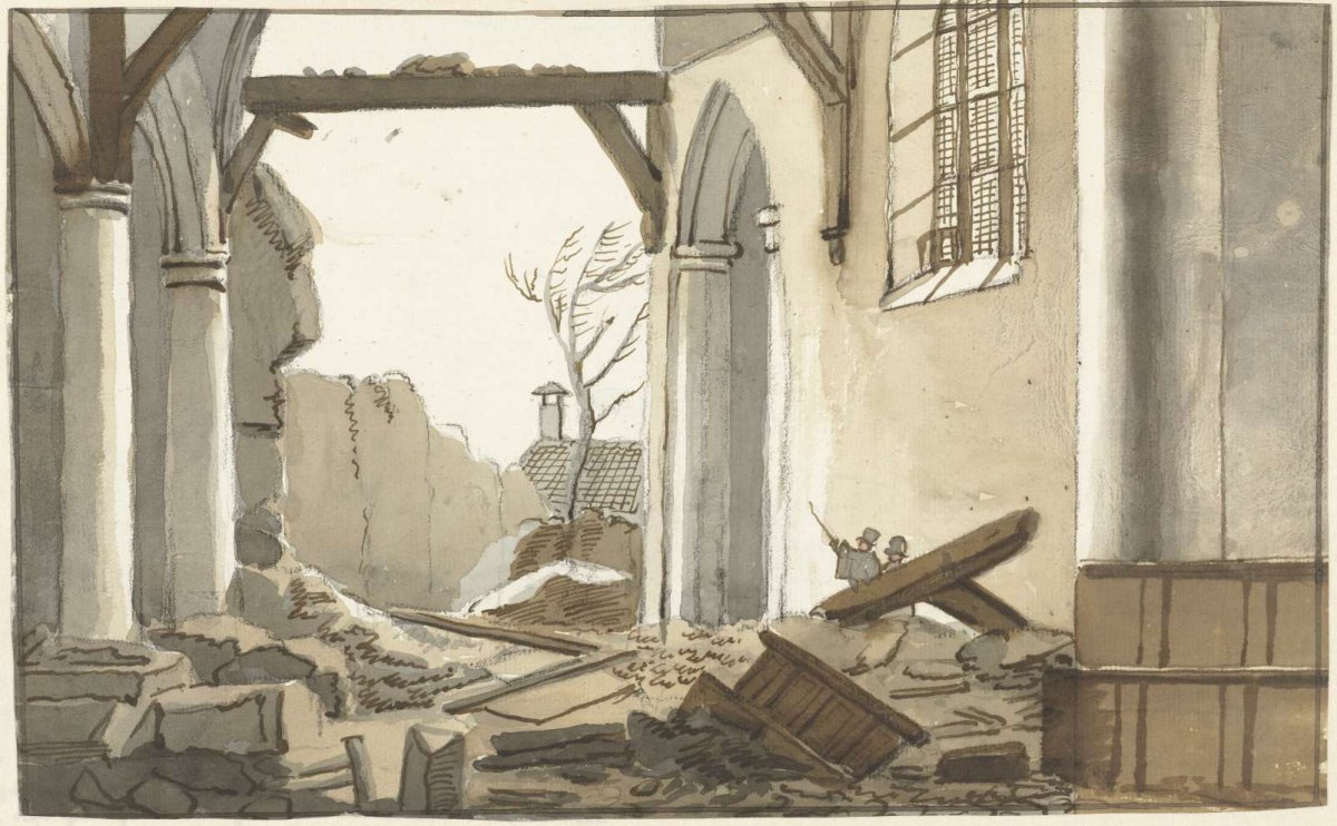 Collapsed tower of the church at 's-Gravenzande, May 5, 1809, Nicolaes Lodewick Penning, 1809
