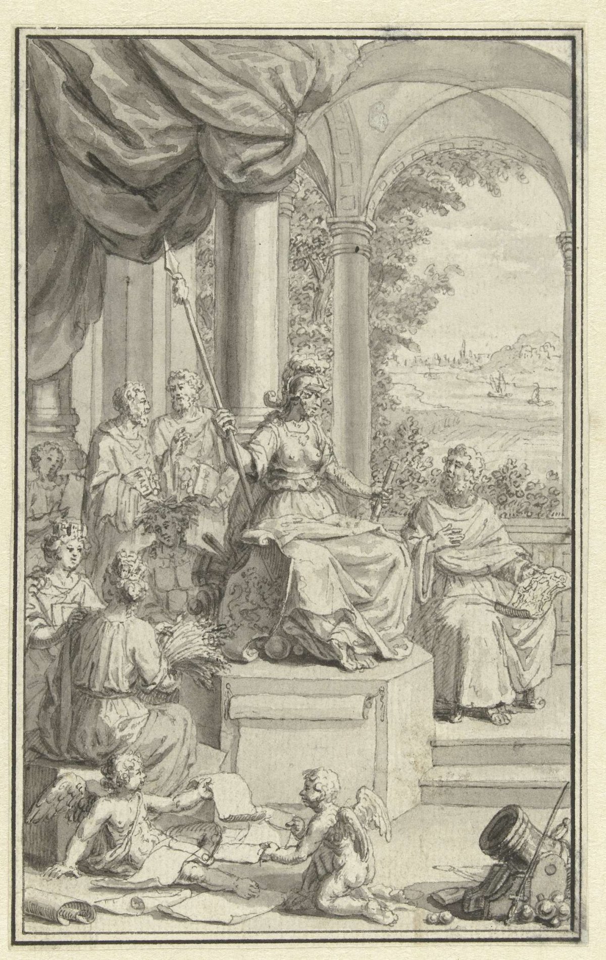 Design for title page for Tegenwoordige Staat der Vereenigde Nederlanden, part II, Jan Caspar Philips, 1736 - 1775