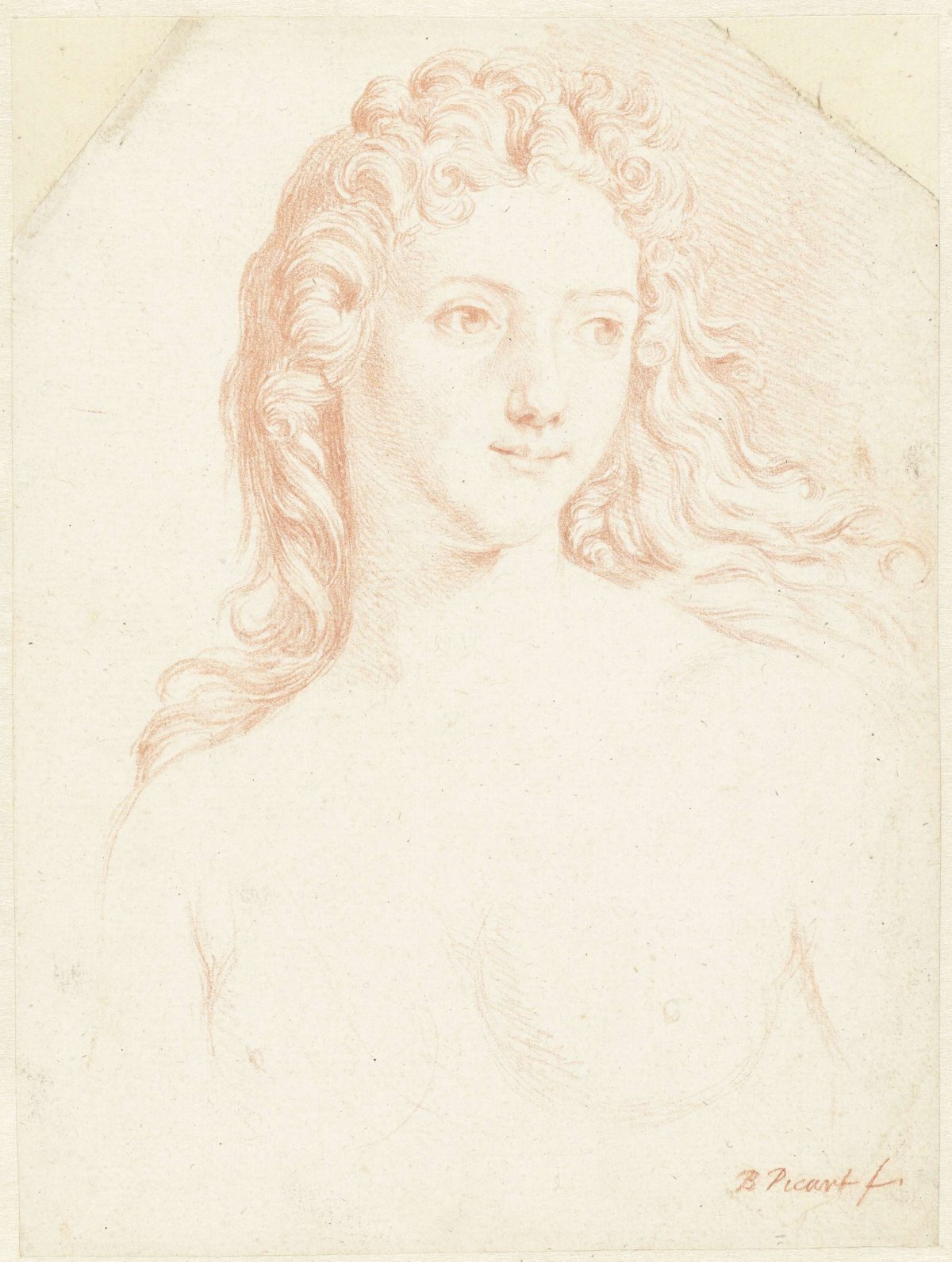 Half figure of standing nude woman, Bernard Picart, 1683 - 1733