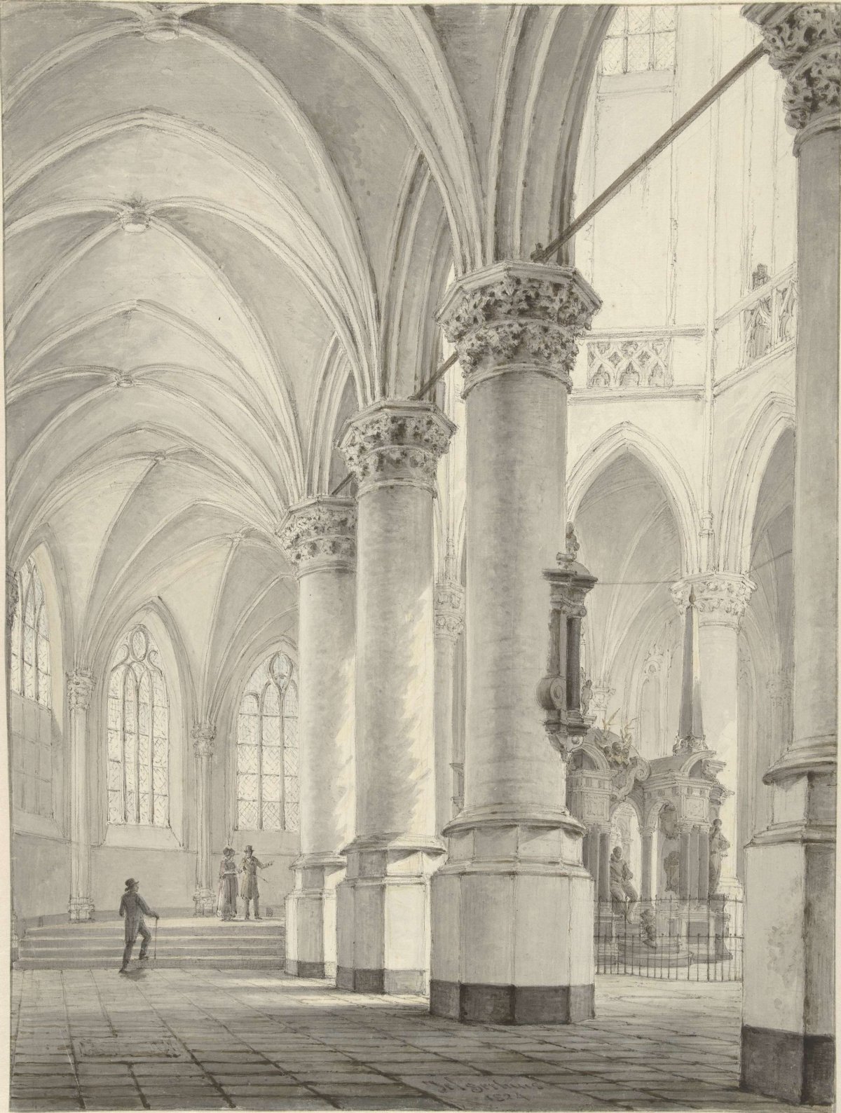 Interior of the Nieuwe Kerk in Delft, Johannes Jelgerhuis, 1824