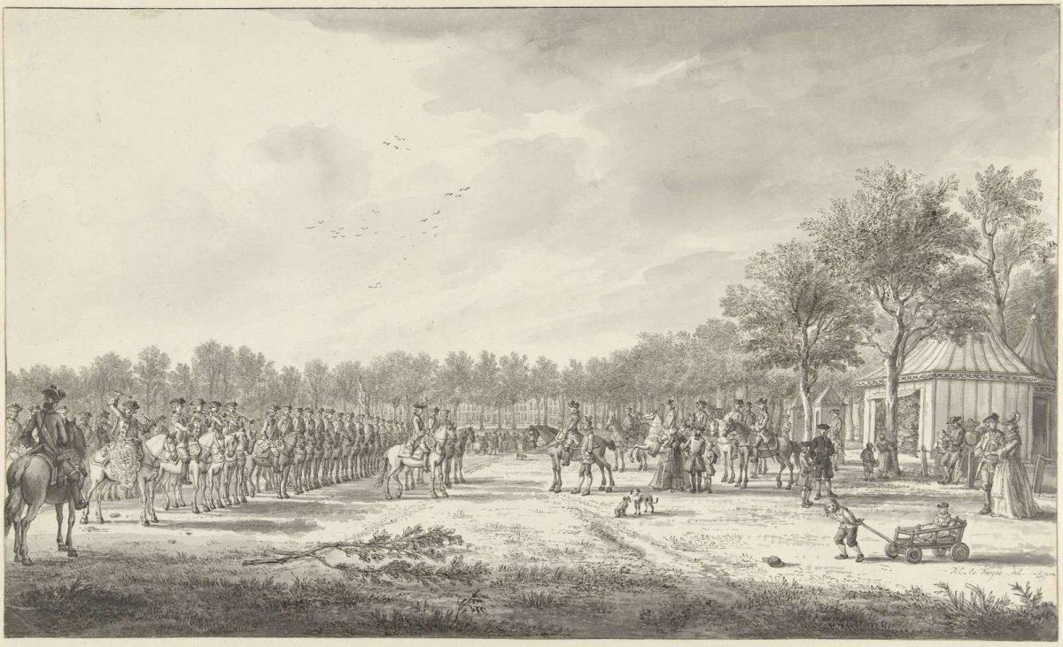 Revue of the cavalry by Prince William V on the Malieveld in The Hague, 1770, Paulus Constantijn la Fargue, 1770