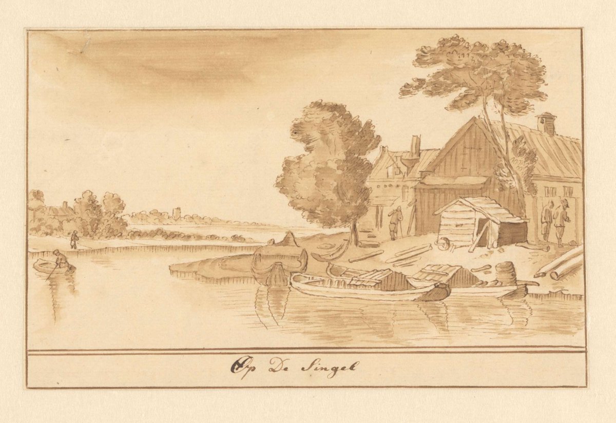 River landscape with view of the Singel (?)., anonymous, 1700 - 1800