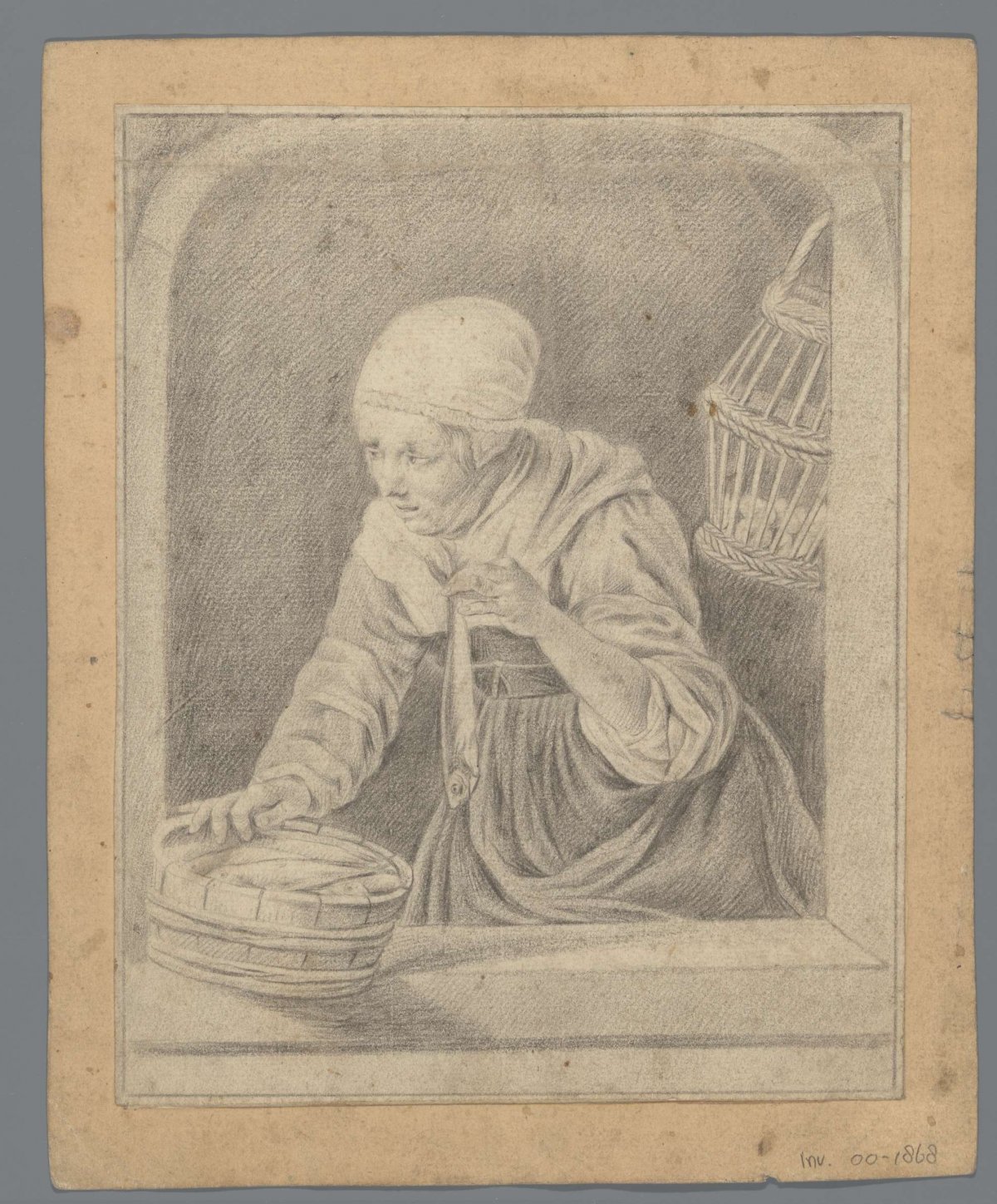 Window with fish seller, anonymous, 1700 - 1800