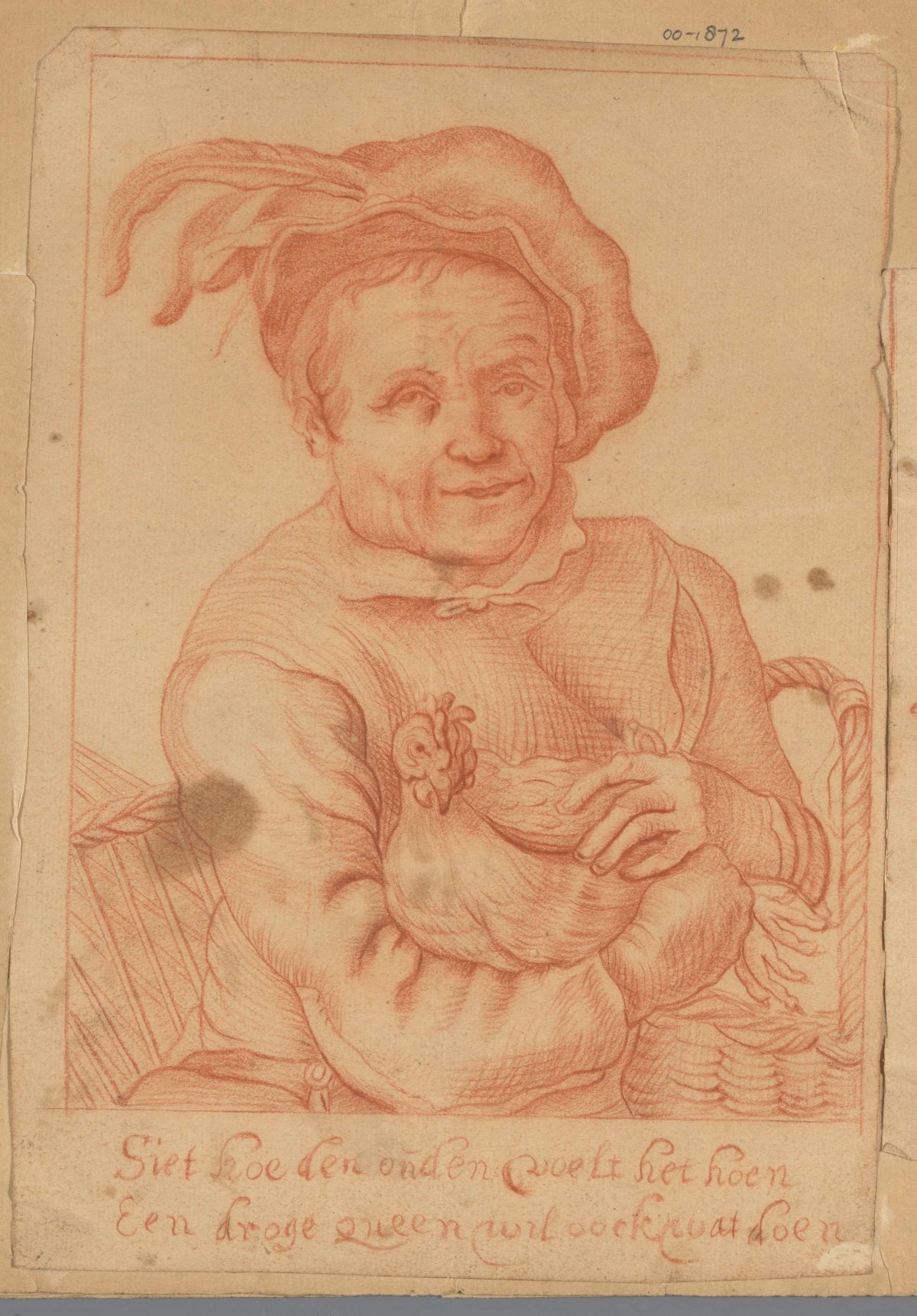 Seated man with chicken, anonymous, 1700 - 1800