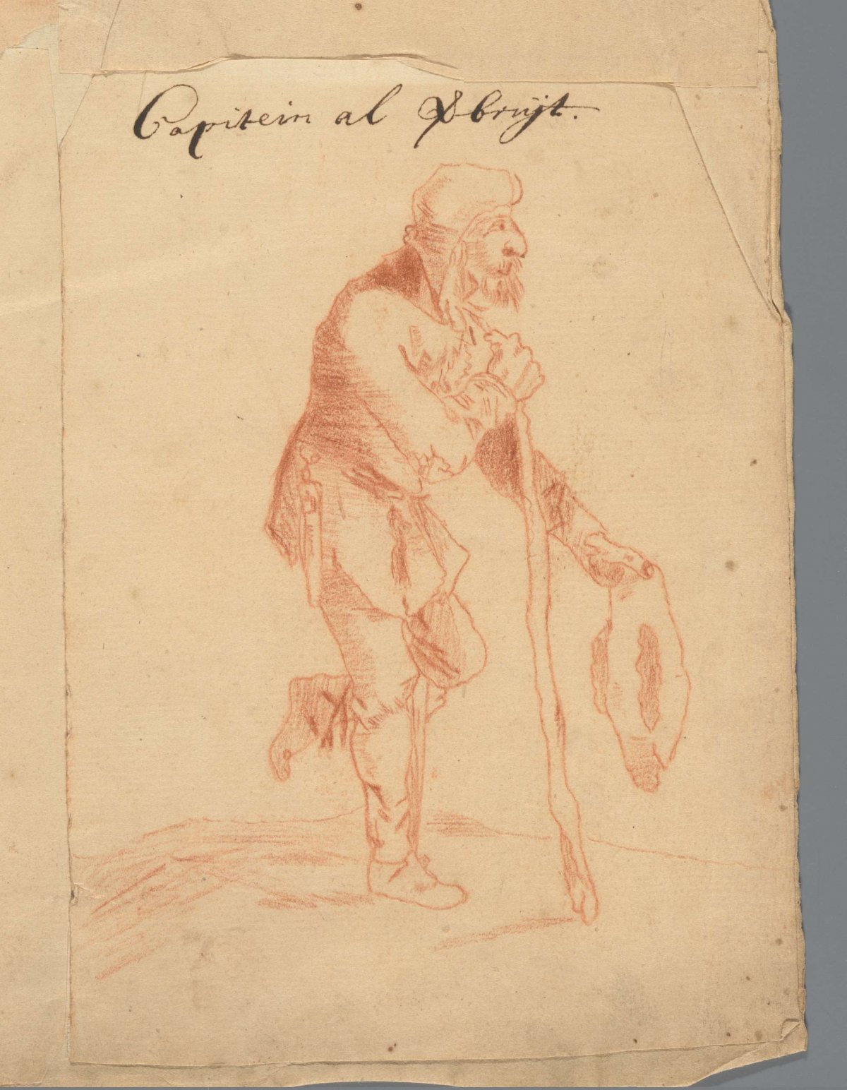 Beggar with cane and hat, anonymous, 1700 - 1800