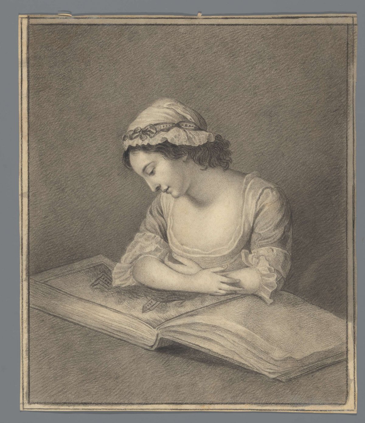 Young woman with picture book, anonymous, 1700 - 1800