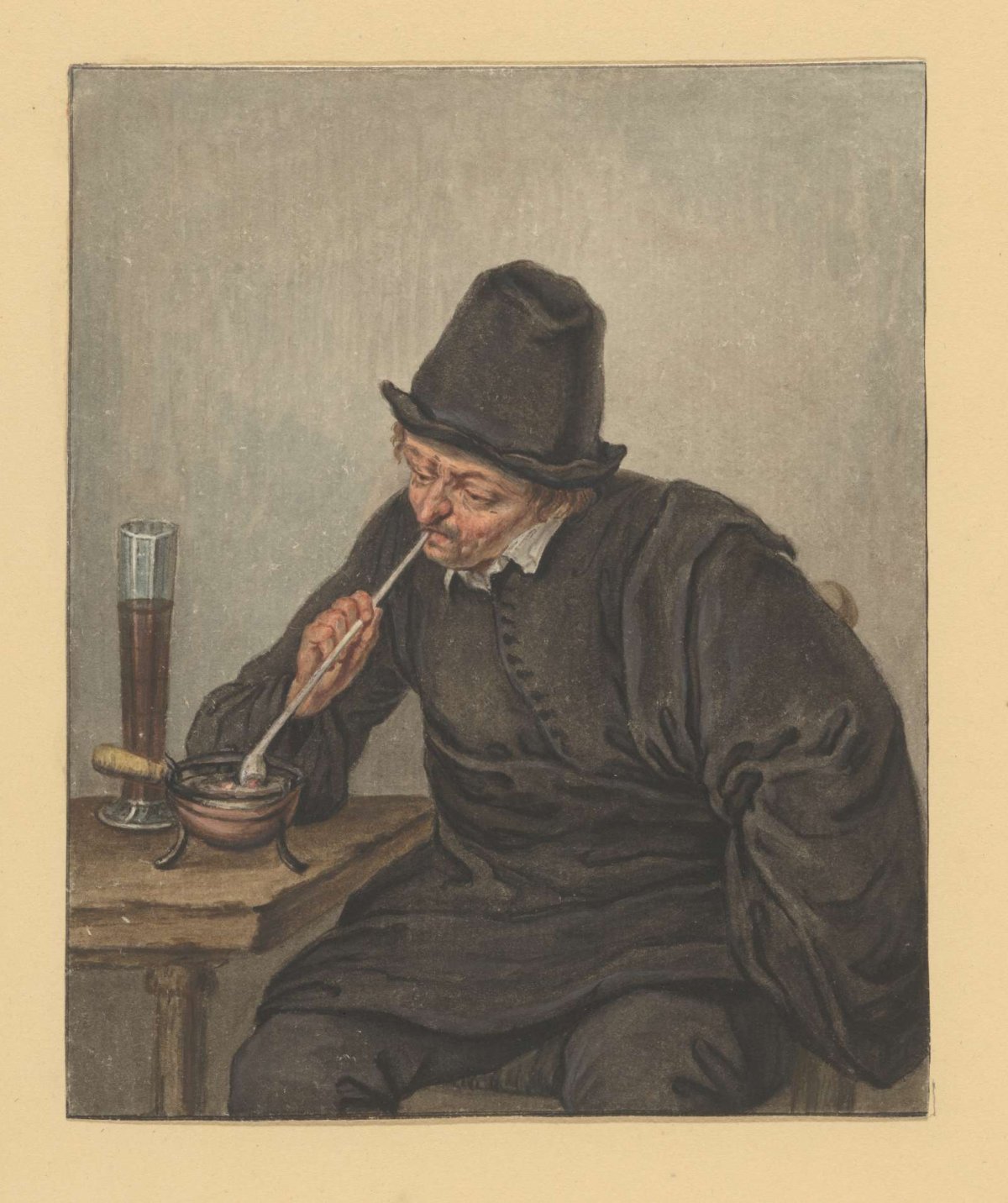 Seated man lighting his pipe, anonymous, 1620 - 1635