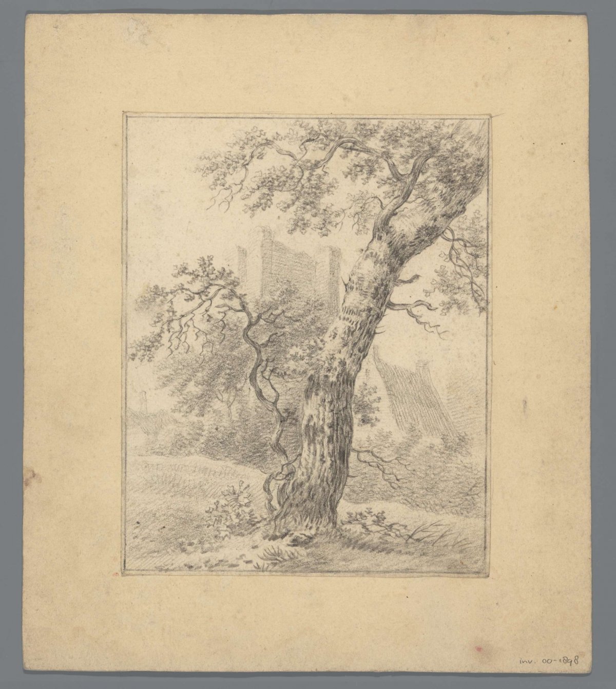 Landscape with tree in foreground, anonymous, 1700 - 1800