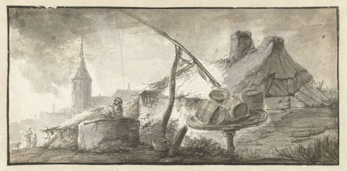 Farmyard with a woman by a well, anonymous, 1600 - 1699
