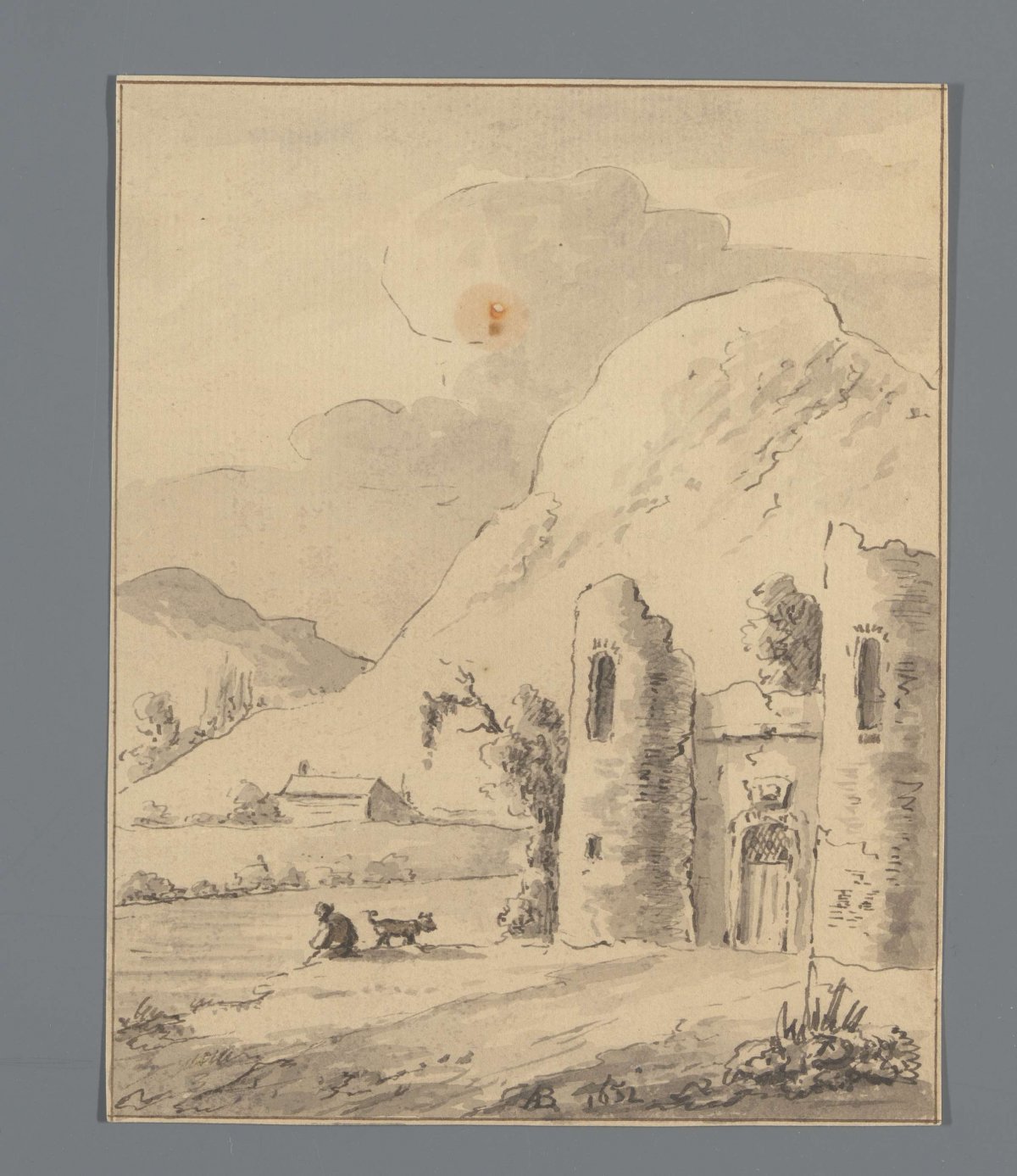 Man with dog near ruins, anonymous, 1700 - 1800