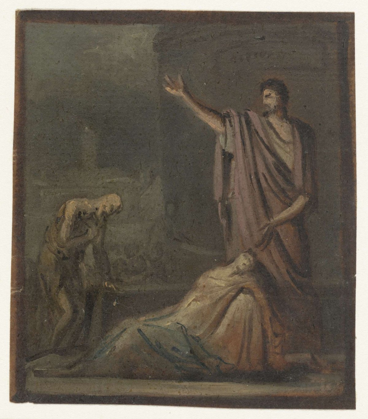 Standing man near reclining person, anonymous, 1700 - 1800