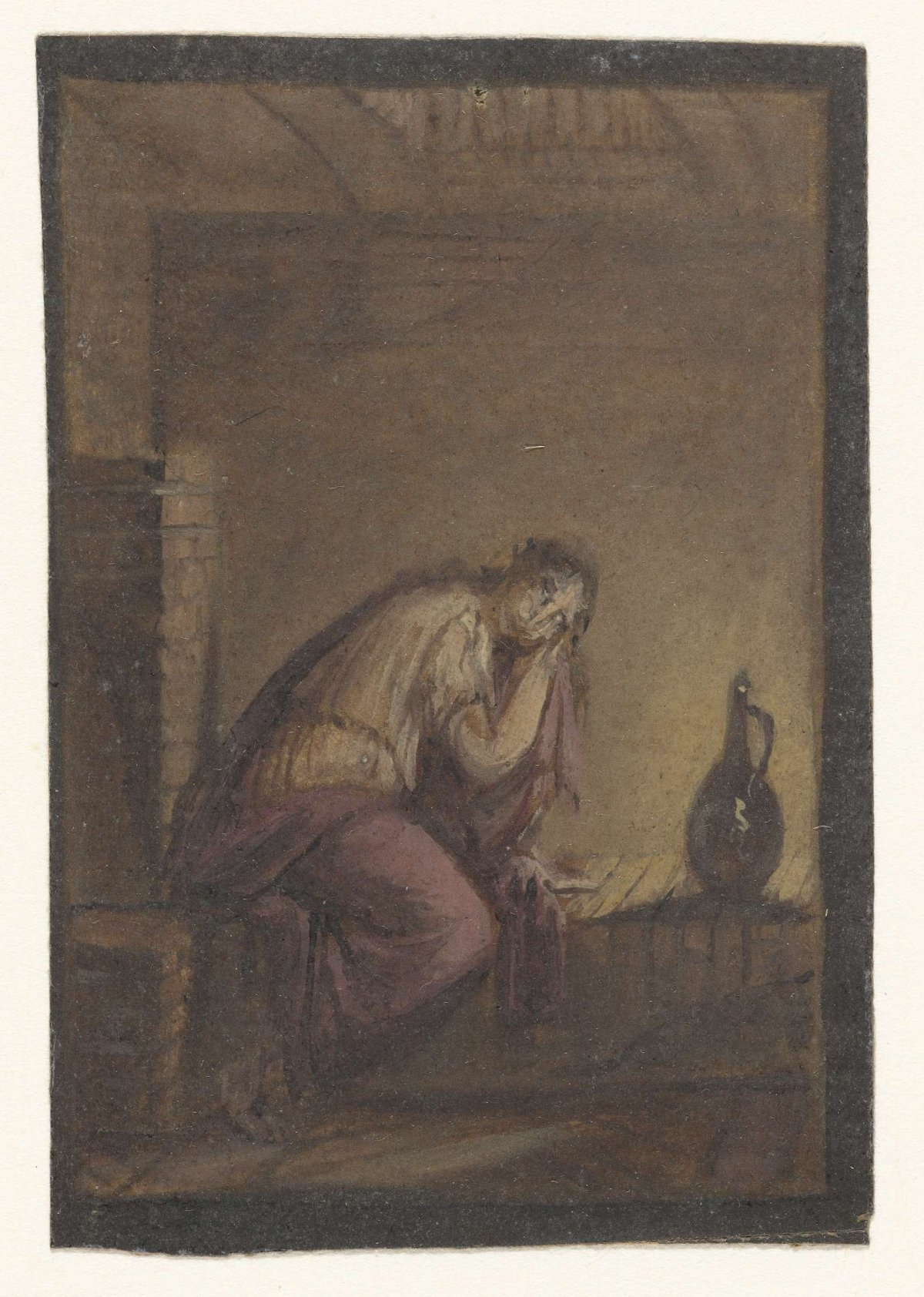 Seated woman with pitcher, anonymous, 1700 - 1800