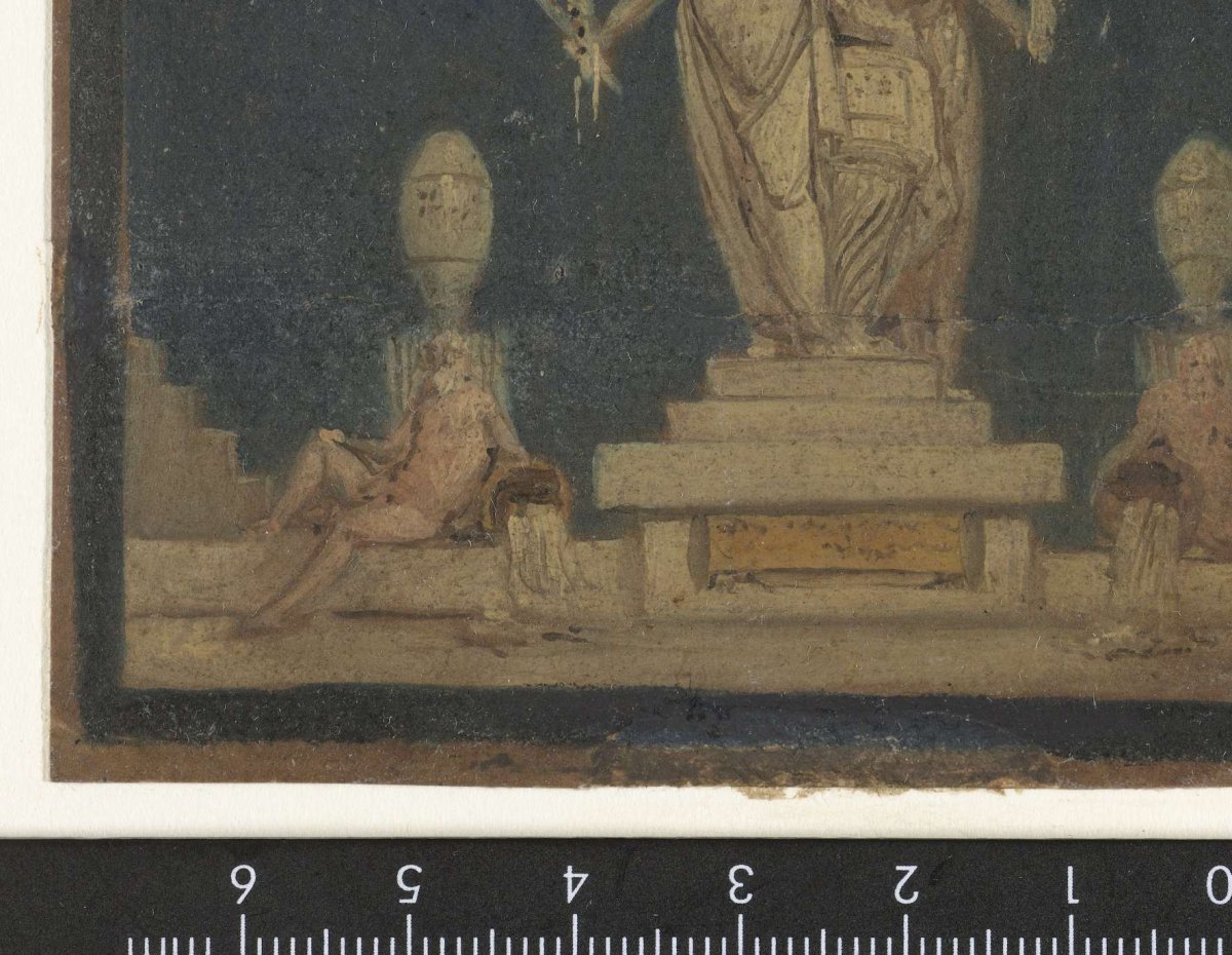 Monument with two standing figures and two stream gods, anonymous, 1700 - 1800