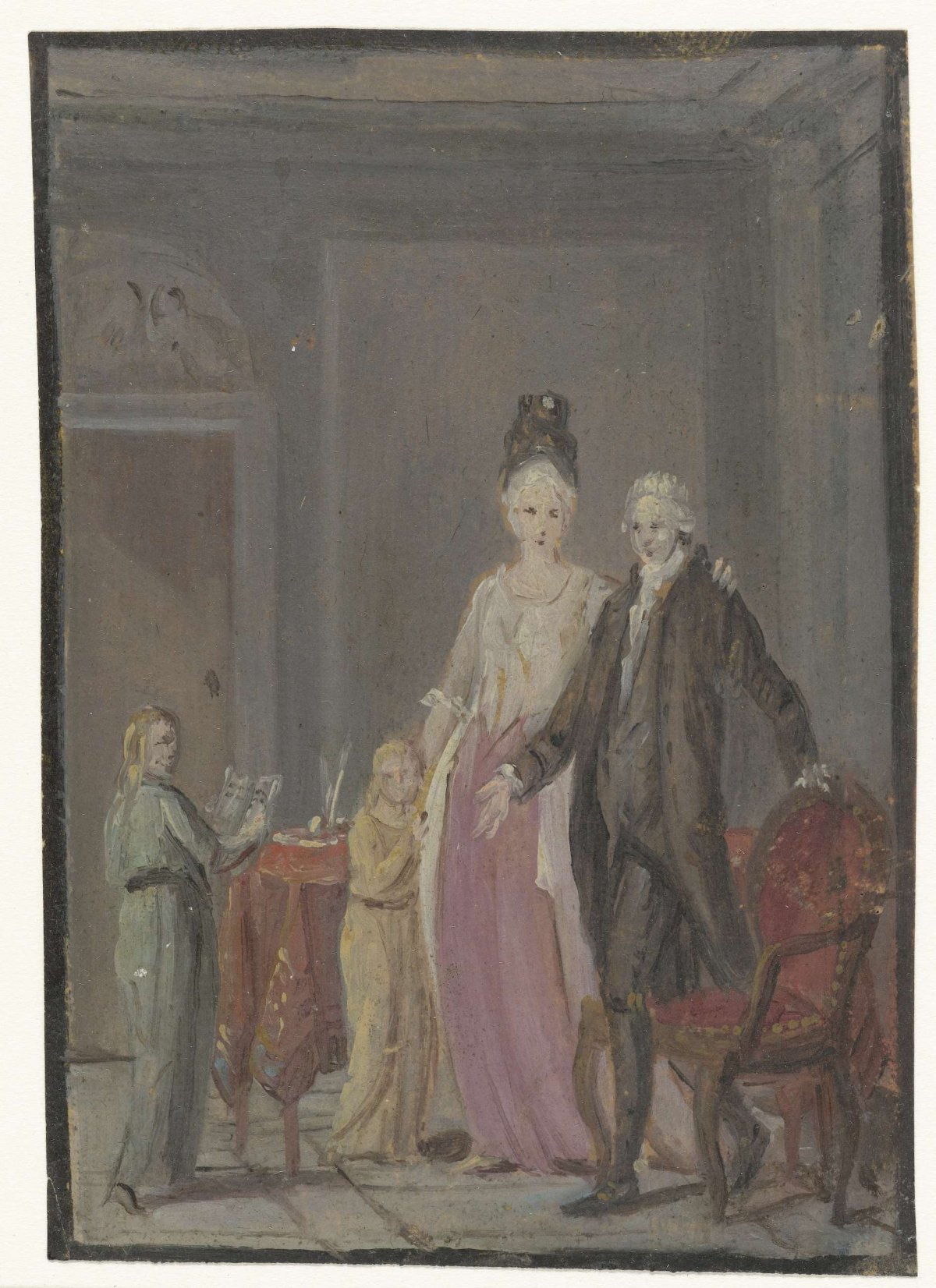 Familiegroep in interieur, anonymous, 1700 - 1800