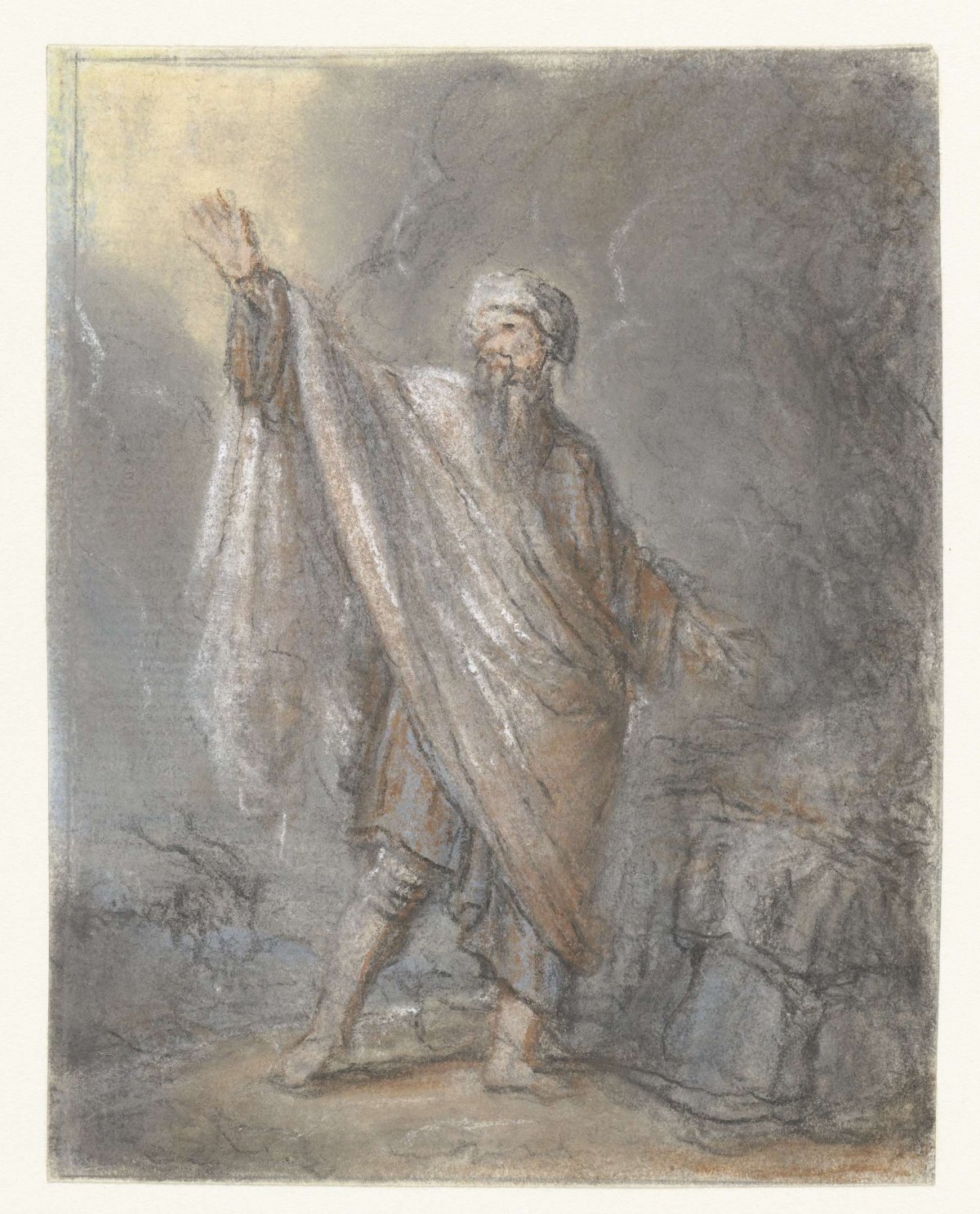 Standing man at burning sacrifice, anonymous, 1700 - 1800