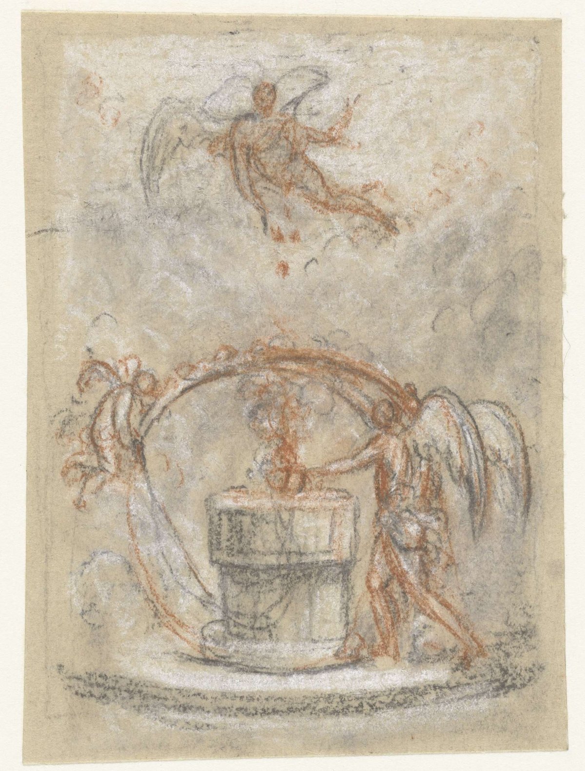 Allegorical representation with figures around monument or altar, anonymous, 1700 - 1800