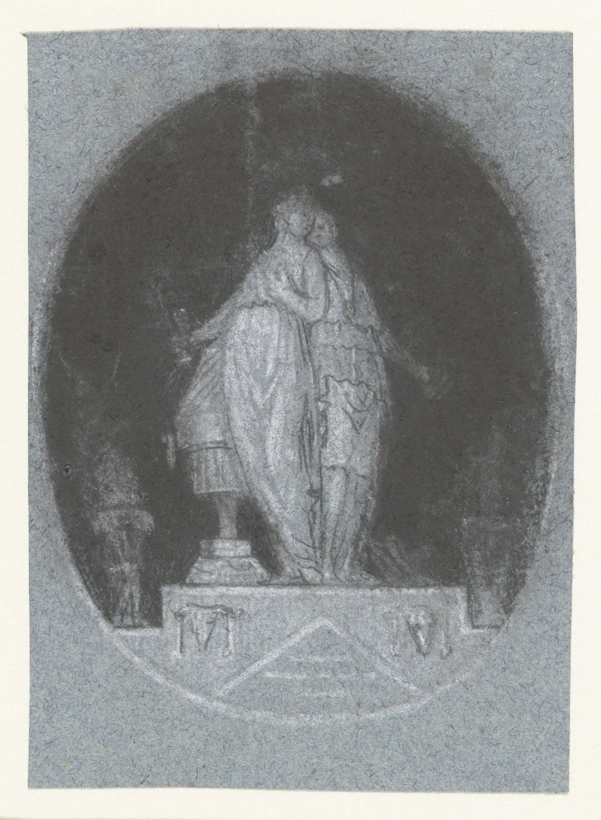 Ornament with two standing female figures, anonymous, 1700 - 1800