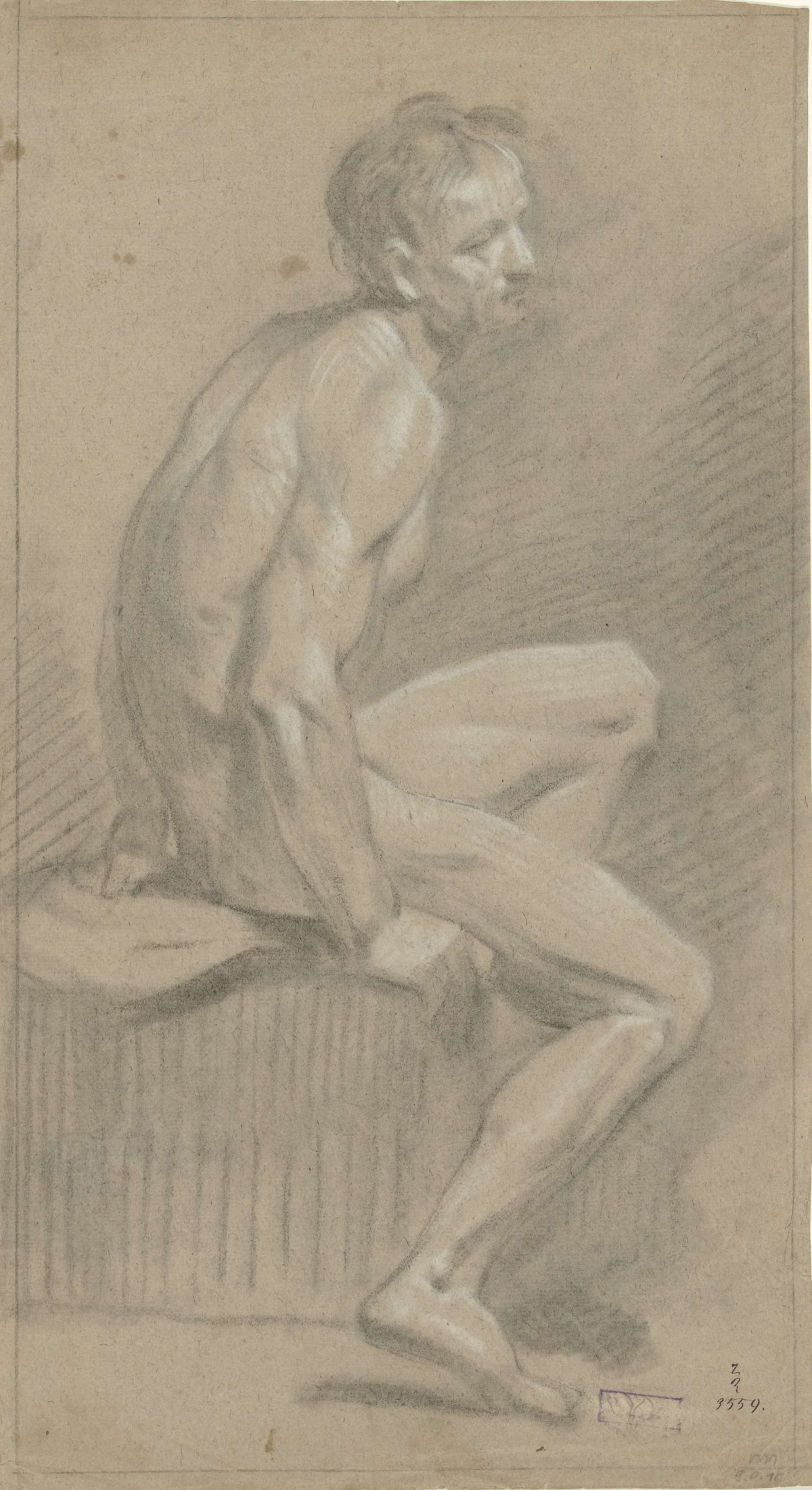 Seated male nude, facing right, anonymous, 1700 - 1800