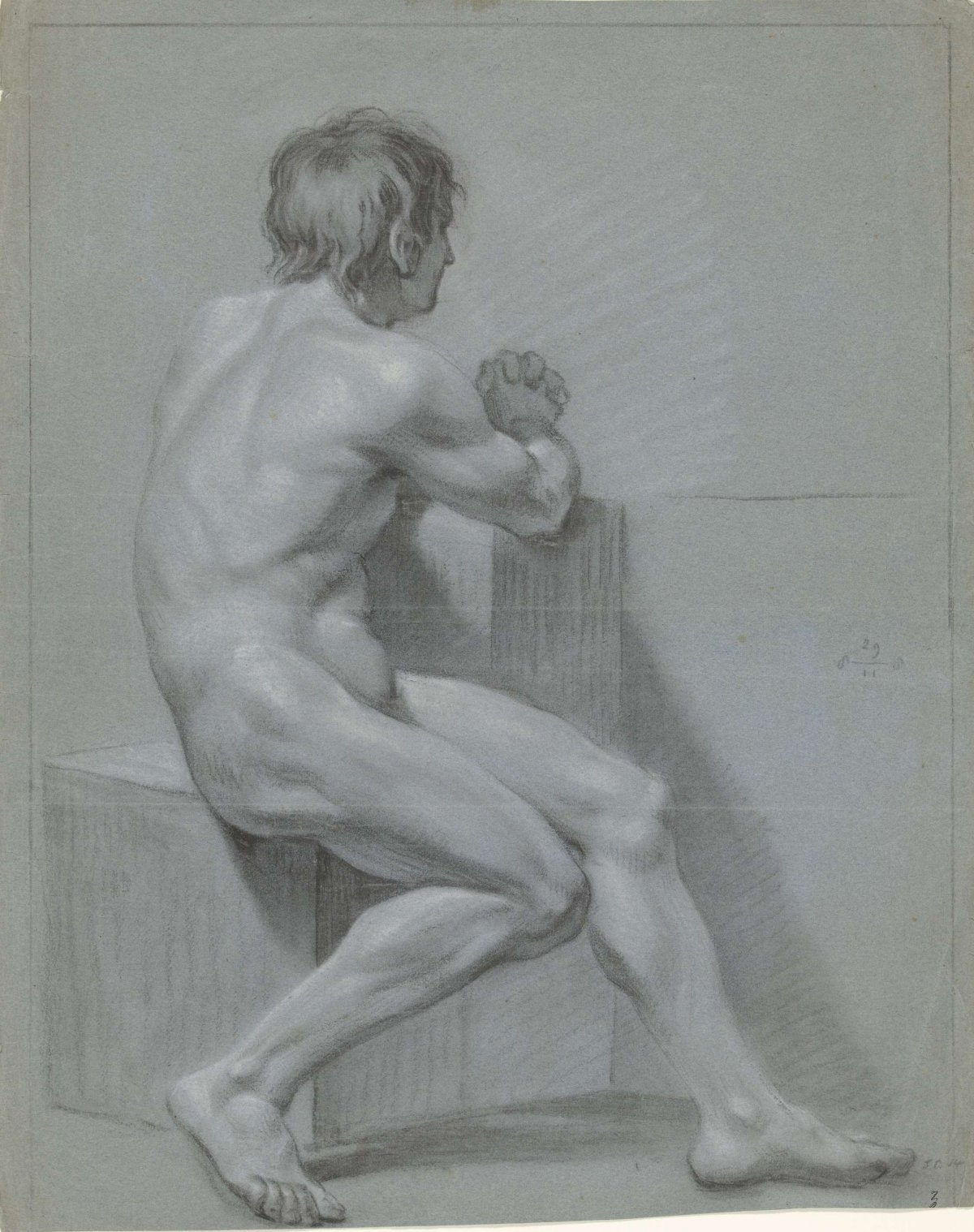 Seated male nude, facing right, anonymous, 1788