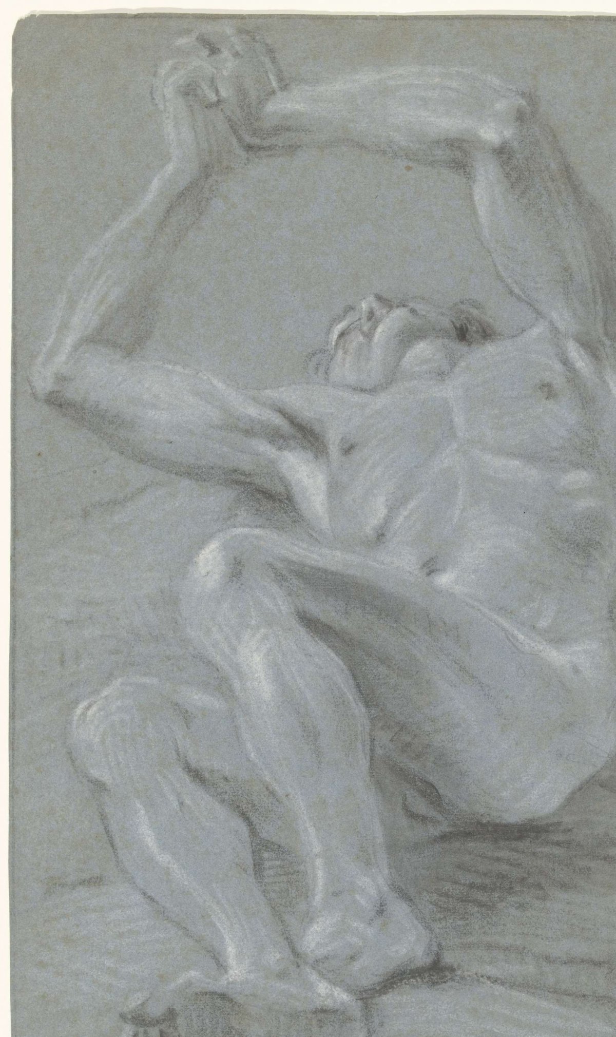 Reclining male nude, with arms raised, anonymous, 1797