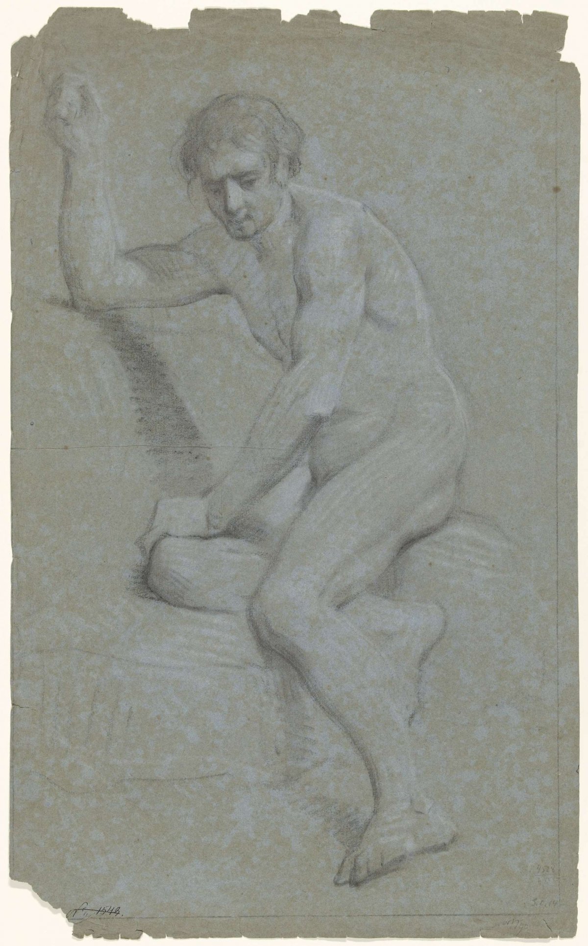 Seated male nude, facing left, anonymous, 1796